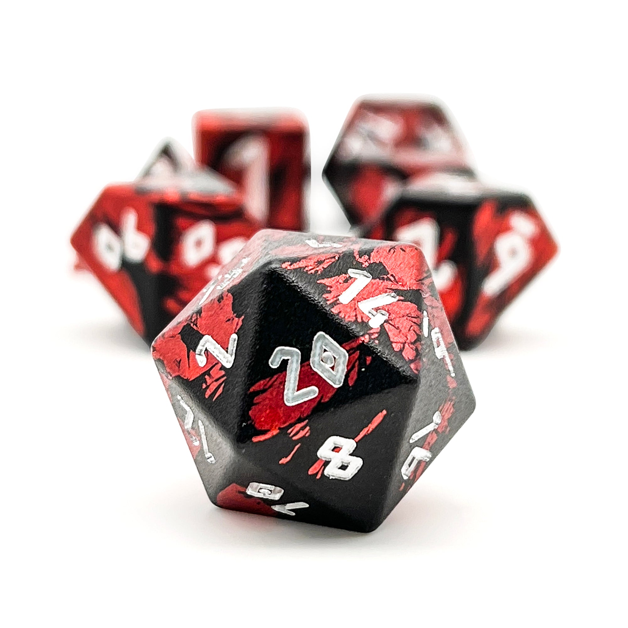 Hell's Fury - 7 Piece RPG Set 6063 Aluminum Layered Dice-Aluminum Dice-Norse Foundry-Norse Foundry-aluminum dice-dungeons & dragons-d&d dice set-rpg dice set-aluminum d&d dice set-d&d-lightweight-perfect for tabletop rpgs