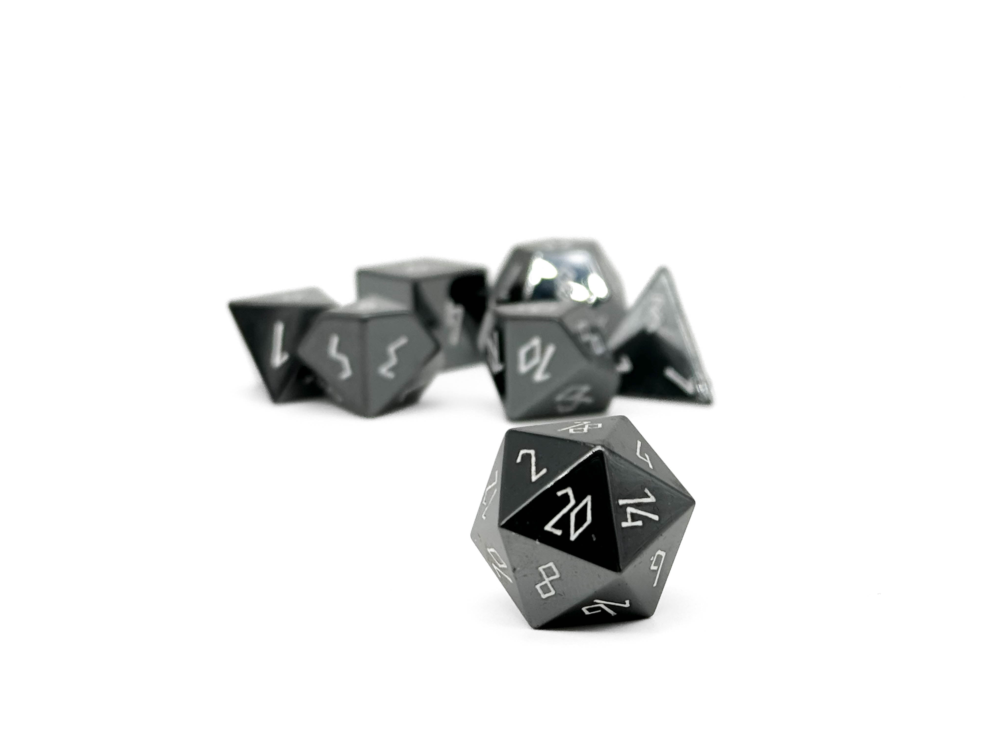 Hematite - 7 Piece RPG Set Gemstone Dice-Gemstone Dice-Norse Foundry-Gemstone Dice-Dungeons & Dragons Dice-Gem Dice-DnD Dice-Gaming Dice-Perfect for Tabletop RPGs-Dice Set