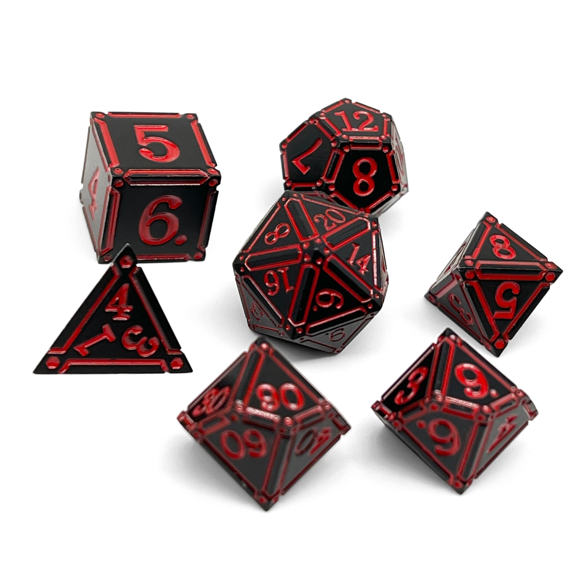 Ironworks - Efreet Flames 7 Piece RPG set Alloy Metal Dice-Metal - Zinc Alloy Dice-Norse Foundry-Norse Foundry-dungeons & dragons-d&d dice set-rpg dice set-d20-metal dice set-d&d-perfect for tabletop rpgs