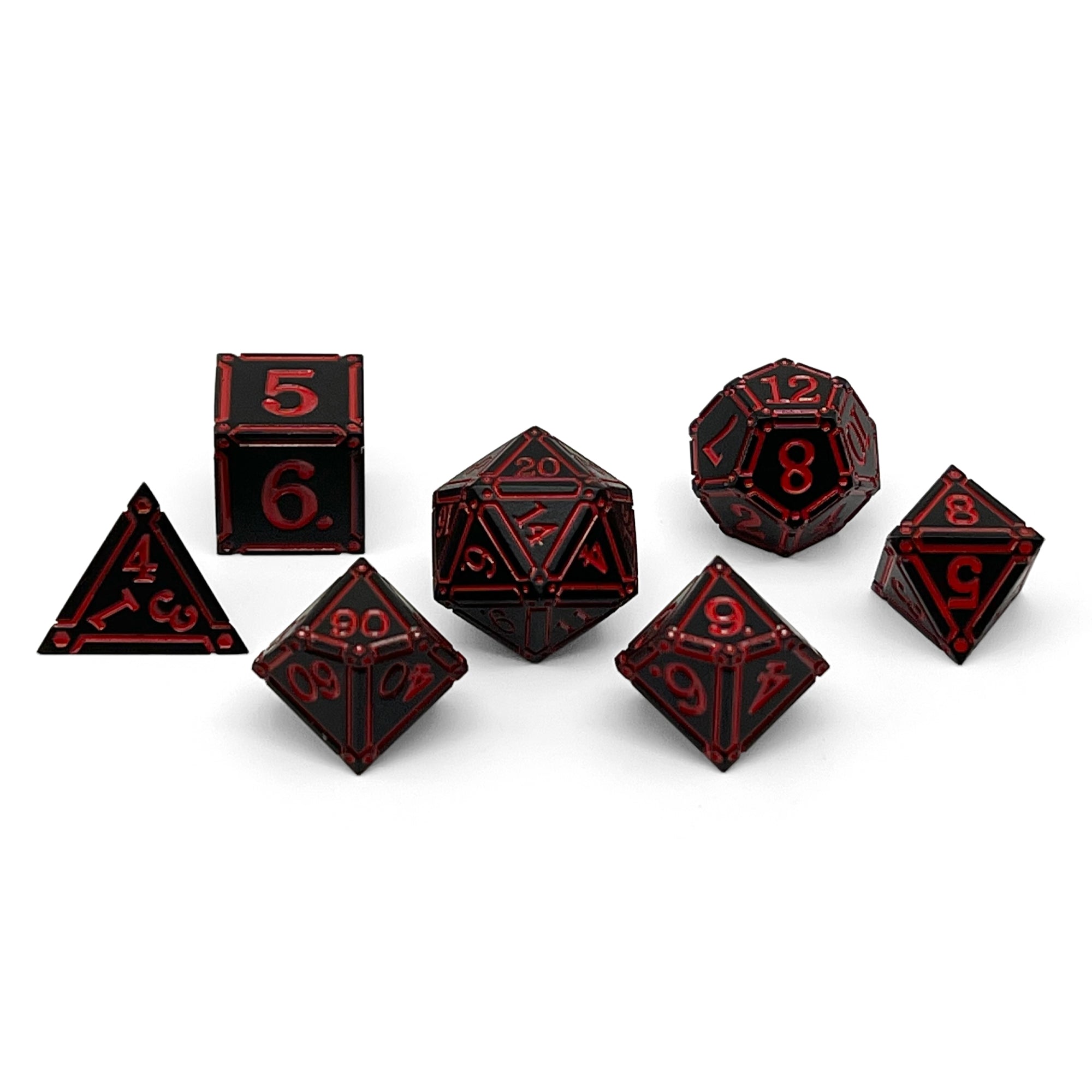 Ironworks - Efreet Flames 7 Piece RPG set Alloy Metal Dice-Metal - Zinc Alloy Dice-Norse Foundry-Norse Foundry-dungeons & dragons-d&d dice set-rpg dice set-d20-metal dice set-d&d-perfect for tabletop rpgs
