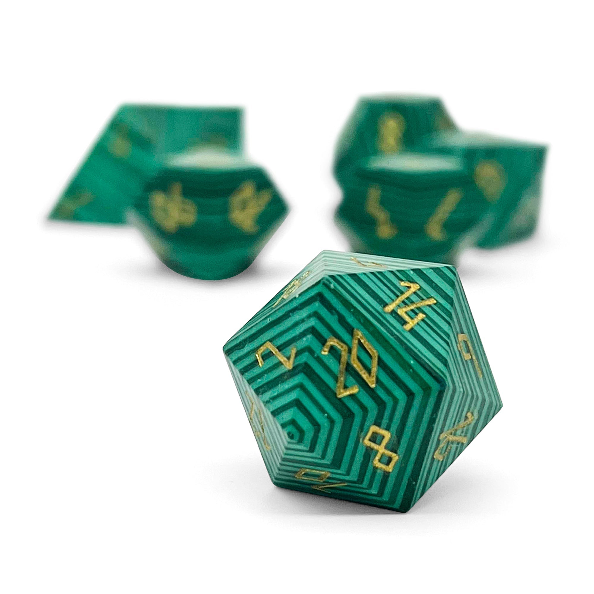 Malachite - Gold Font 7 Piece RPG Set Gemstone Dice-Gemstone Dice-Norse Foundry-Gemstone Dice-Dungeons & Dragons Dice-Gem Dice-DnD Dice-Gaming Dice-Perfect for Tabletop RPGs-Dice Set