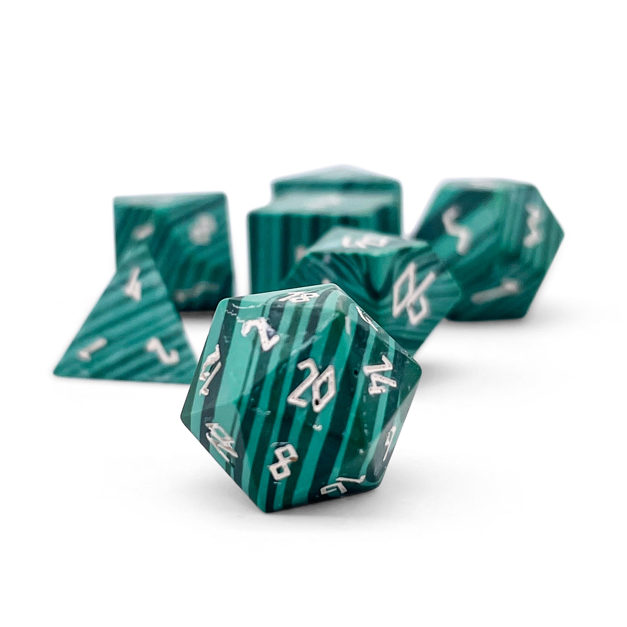 Malachite - Pebble RPG Set Gemstone Dice-Pebbles-Norse Foundry-Norse Foundry-dungeons & dragons-d&d dice set-rpg dice set-gemstone dice set-d&d-mini dice set-10mm to 12mm-perfect for tabletop rpgs