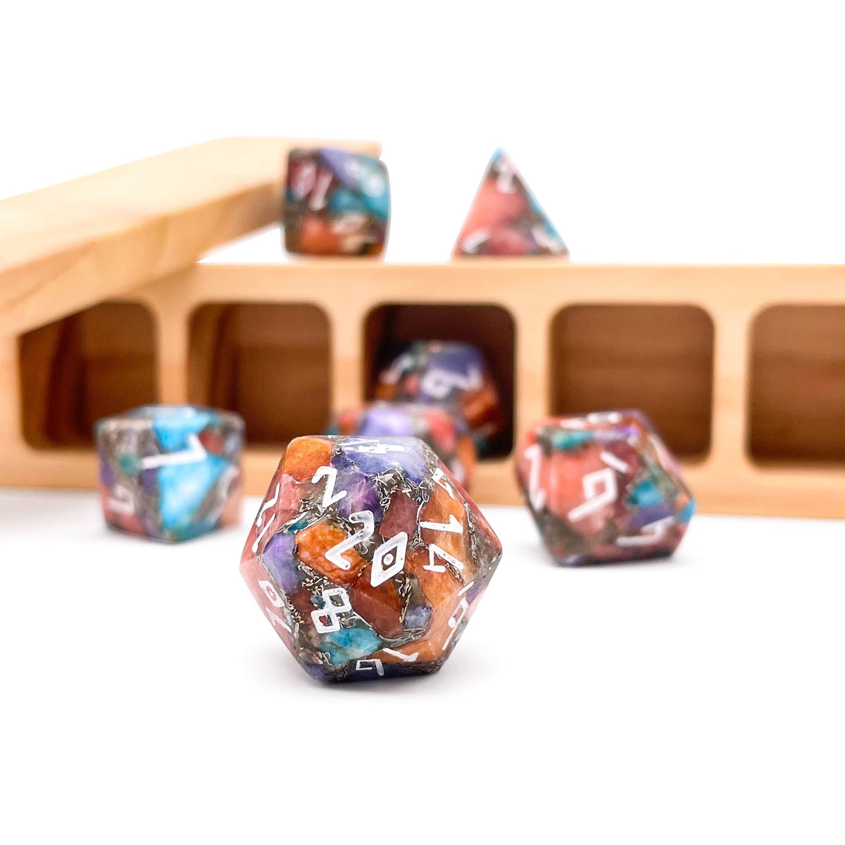 Multi Colored Calcite - 7 Piece RPG Set TruStone Dice-TruStone Dice-Norse Foundry-Gemstone Dice-Dungeons & Dragons Dice-Gem Dice-DnD Dice-Gaming Dice-Perfect for Tabletop RPGs-Dice Set