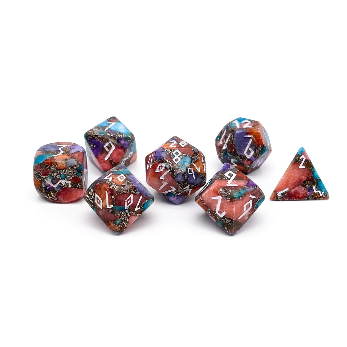 Multi Colored Calcite - 7 Piece RPG Set TruStone Dice-TruStone Dice-Norse Foundry-Gemstone Dice-Dungeons & Dragons Dice-Gem Dice-DnD Dice-Gaming Dice-Perfect for Tabletop RPGs-Dice Set
