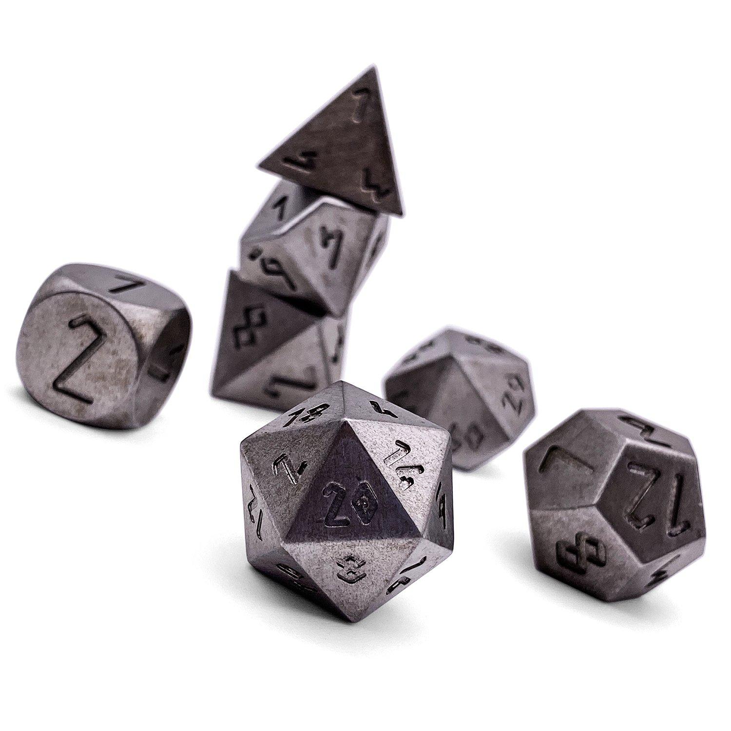 Nickel - 7 Piece RPG Set True Metal Dice-Metal Dice-Norse Foundry-Norse Foundry-dungeons & dragons-d&d dice set-rpg dice set-metal dice set-d&d-luxury dice-perfect for tabletop rpgs