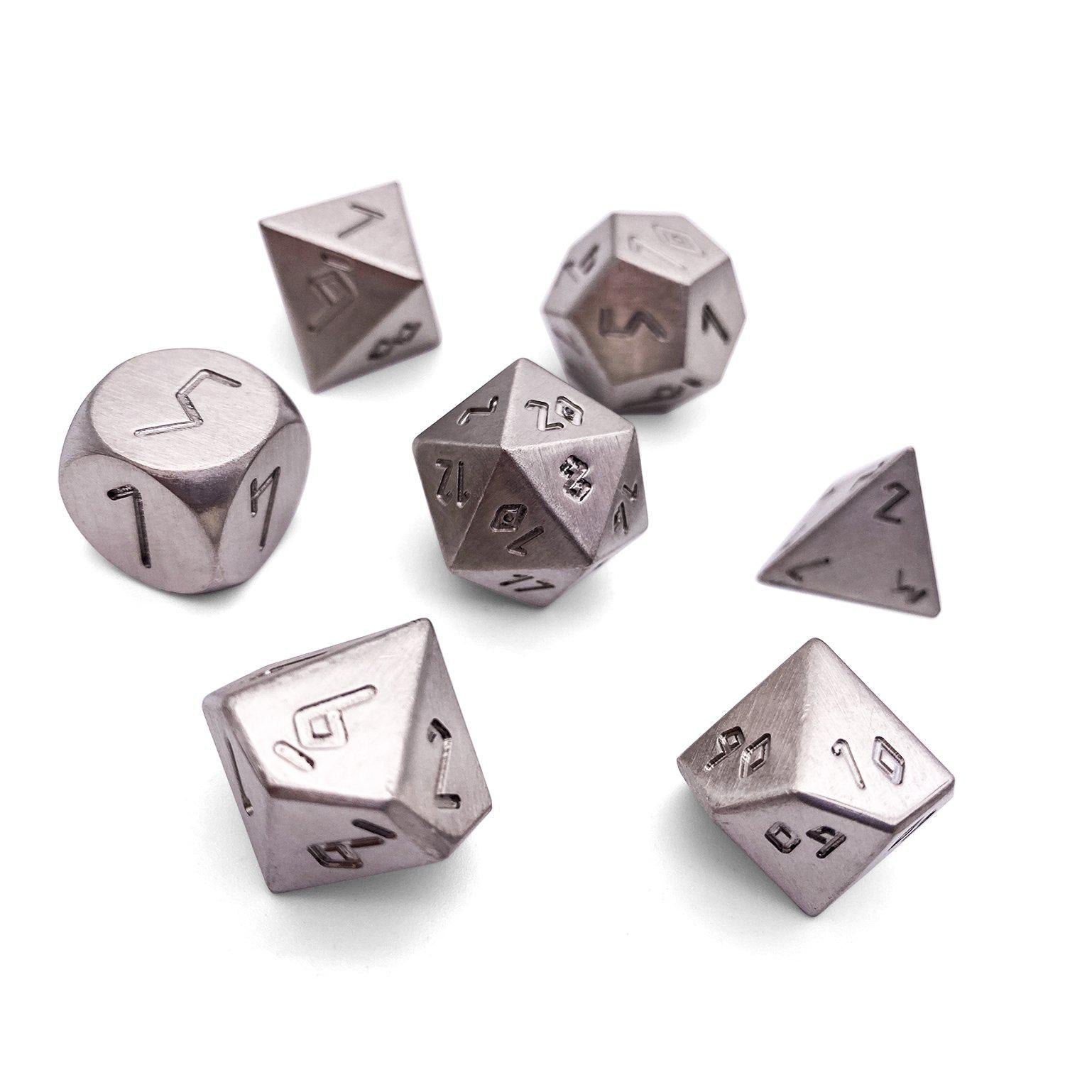 Nickel - 7 Piece RPG Set True Metal Dice-Metal Dice-Norse Foundry-Norse Foundry-dungeons & dragons-d&d dice set-rpg dice set-metal dice set-d&d-luxury dice-perfect for tabletop rpgs