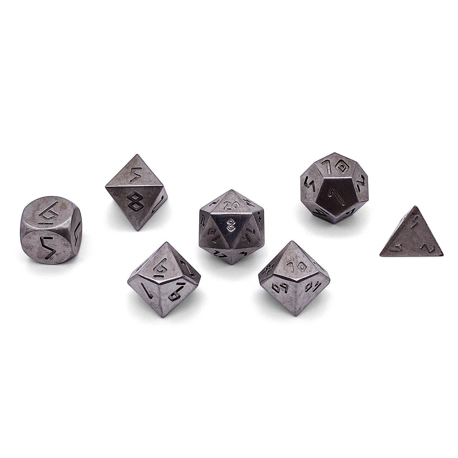 Nickel - 7 Piece RPG Set True Metal Dice-Metal Dice-Norse Foundry-Norse Foundry-dungeons & dragons-d&d dice set-rpg dice set-metal dice set-d&d-luxury dice-perfect for tabletop rpgs