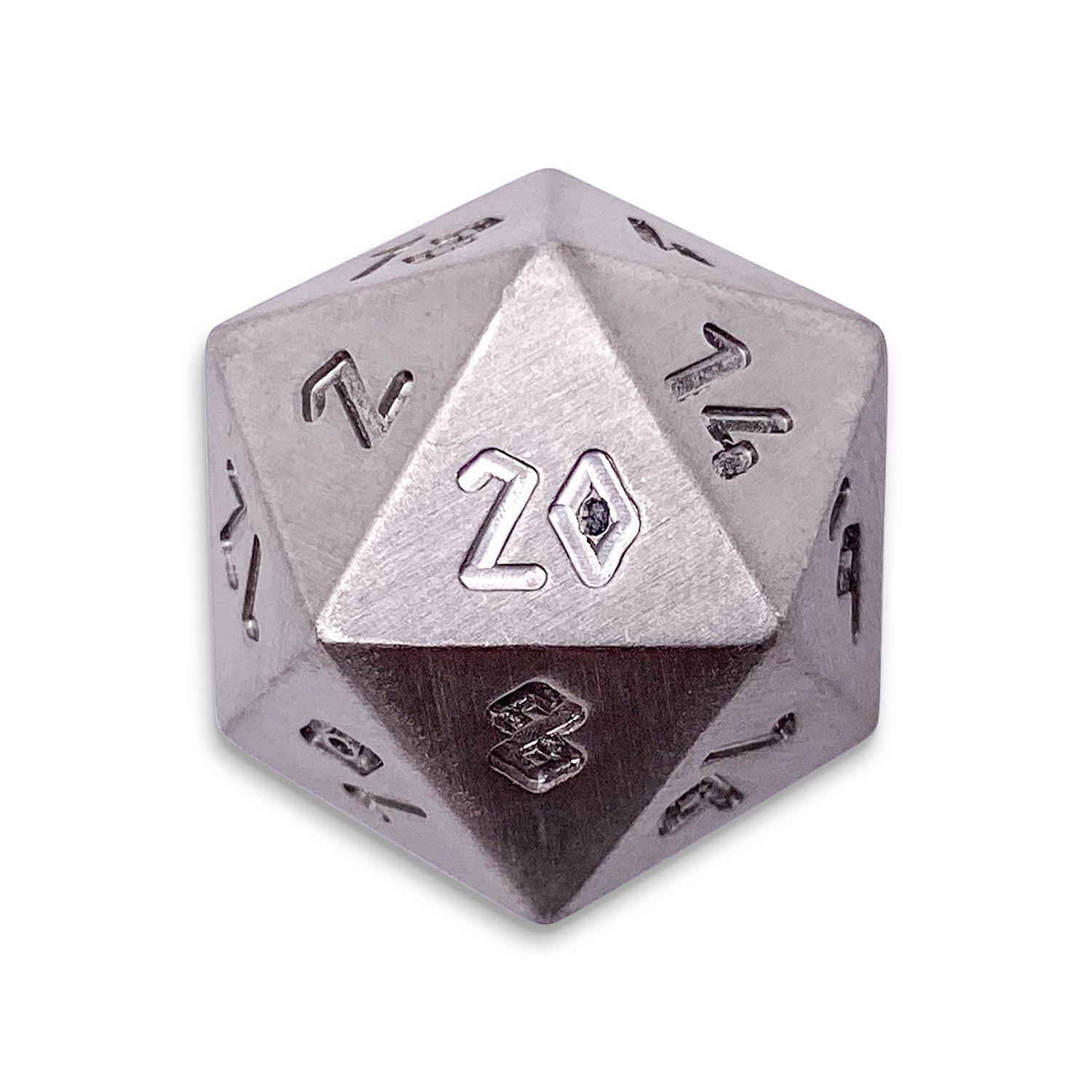 Nickel - Single D20 True Metal Dice-Metal Dice-Norse Foundry-Norse Foundry-dungeons & dragons-d&d dice-rpg d20-metal d20-d&d-d20-luxury dice-perfect for tabletop rpgs