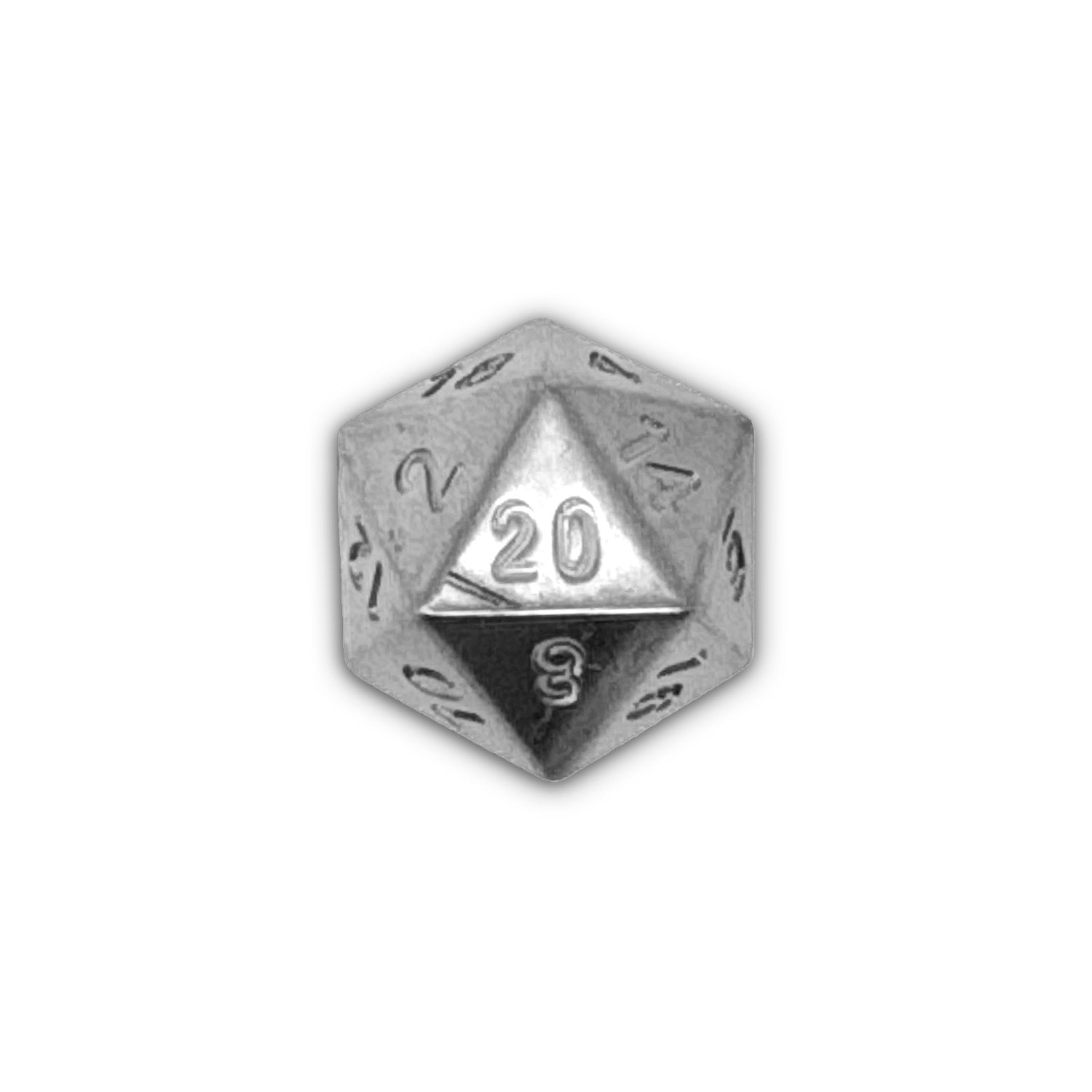 Nickel - Single D20 True Metal Dice-Metal Dice-Norse Foundry-Norse Foundry-dungeons & dragons-d&d dice-rpg d20-metal d20-d&d-d20-luxury dice-perfect for tabletop rpgs