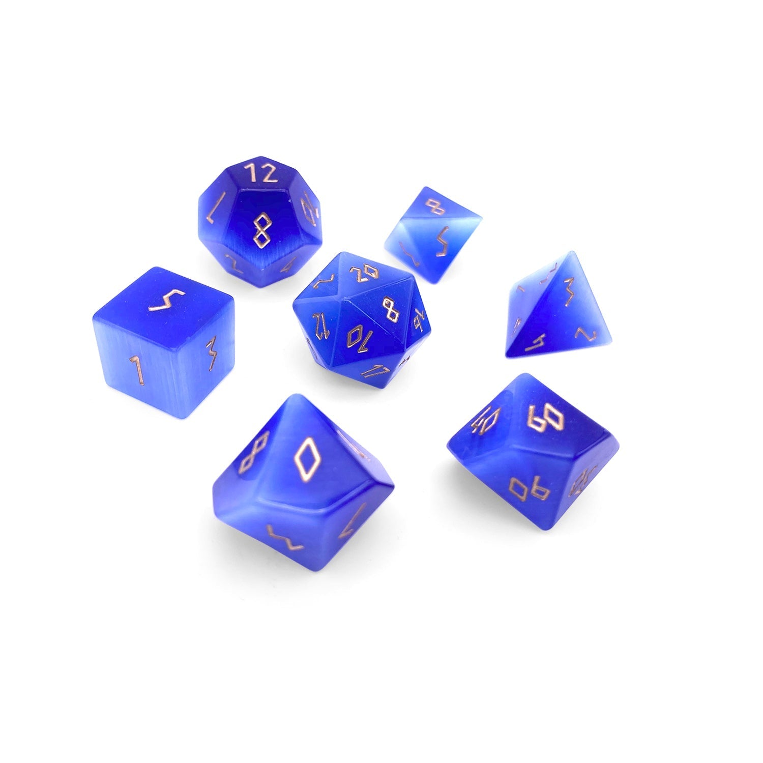 Ocean Blue Cats Eye - 7 Piece RPG Set Glass Dice-Glass Dice-Norse Foundry-Norse Foundry-cat's eye glass dice-dungeons & dragons-d&d dice set-rpg dice set-glass dice set-d&d-perfect for tabletop rpgs