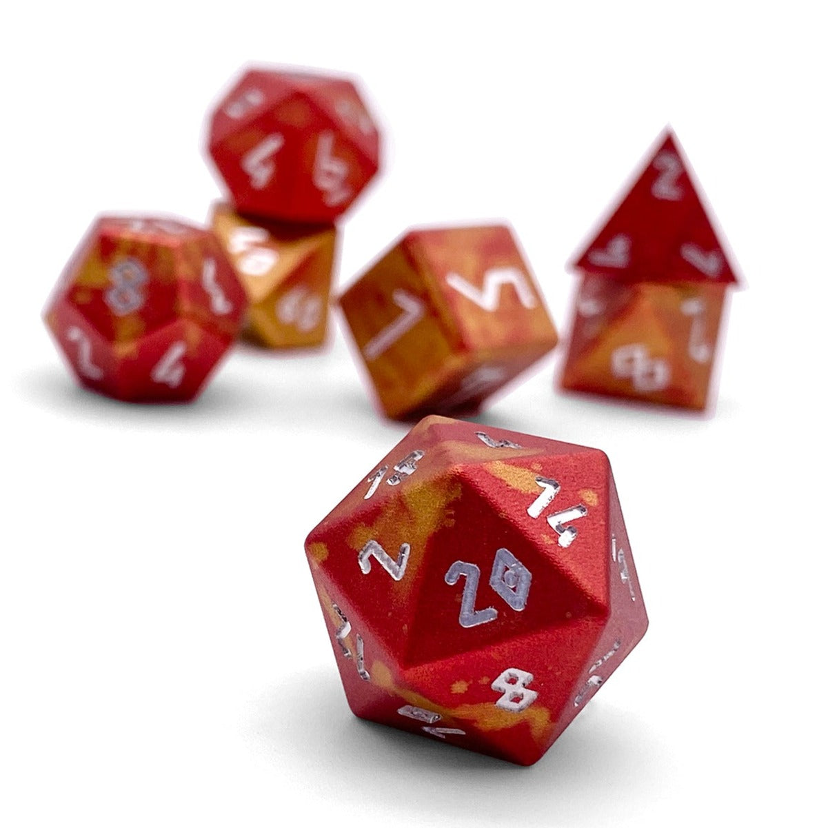 Phoenix Tears - 7 Piece RPG Set 6063 Aluminum Wondrous Dice-Wondrous Dice | Set of 7-Norse Foundry-Norse Foundry-aluminum dice-dungeons & dragons-d&d dice set-rpg dice set-aluminum d&d dice set-d&d-lightweight-perfect for tabletop rpgs