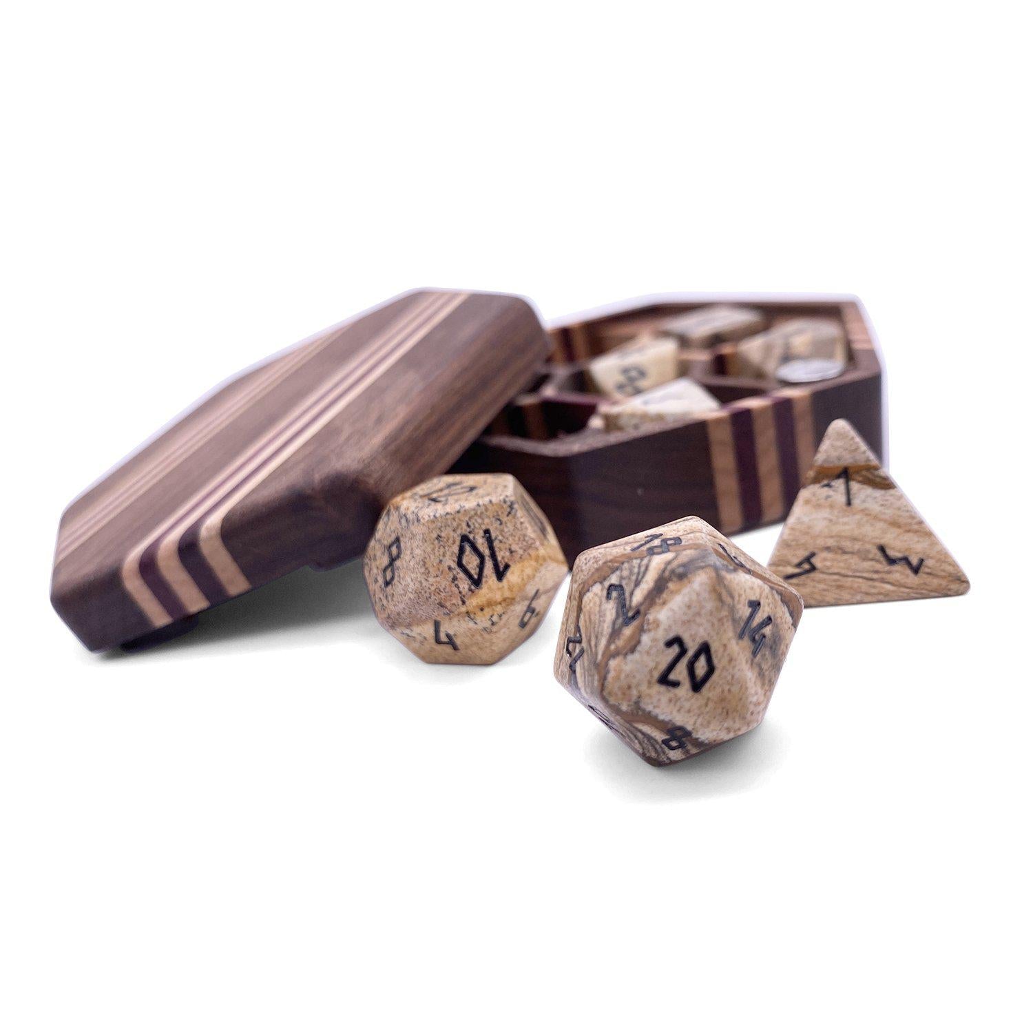 Picture Jasper - 7 Piece RPG Set Gemstone Dice-Gemstone Dice-Norse Foundry-Gemstone Dice-Dungeons & Dragons Dice-Gem Dice-DnD Dice-Gaming Dice-Perfect for Tabletop RPGs-Dice Set