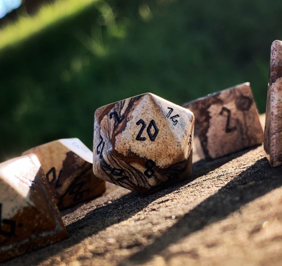 Picture Jasper - 7 Piece RPG Set Gemstone Dice-Gemstone Dice-Norse Foundry-Gemstone Dice-Dungeons & Dragons Dice-Gem Dice-DnD Dice-Gaming Dice-Perfect for Tabletop RPGs-Dice Set