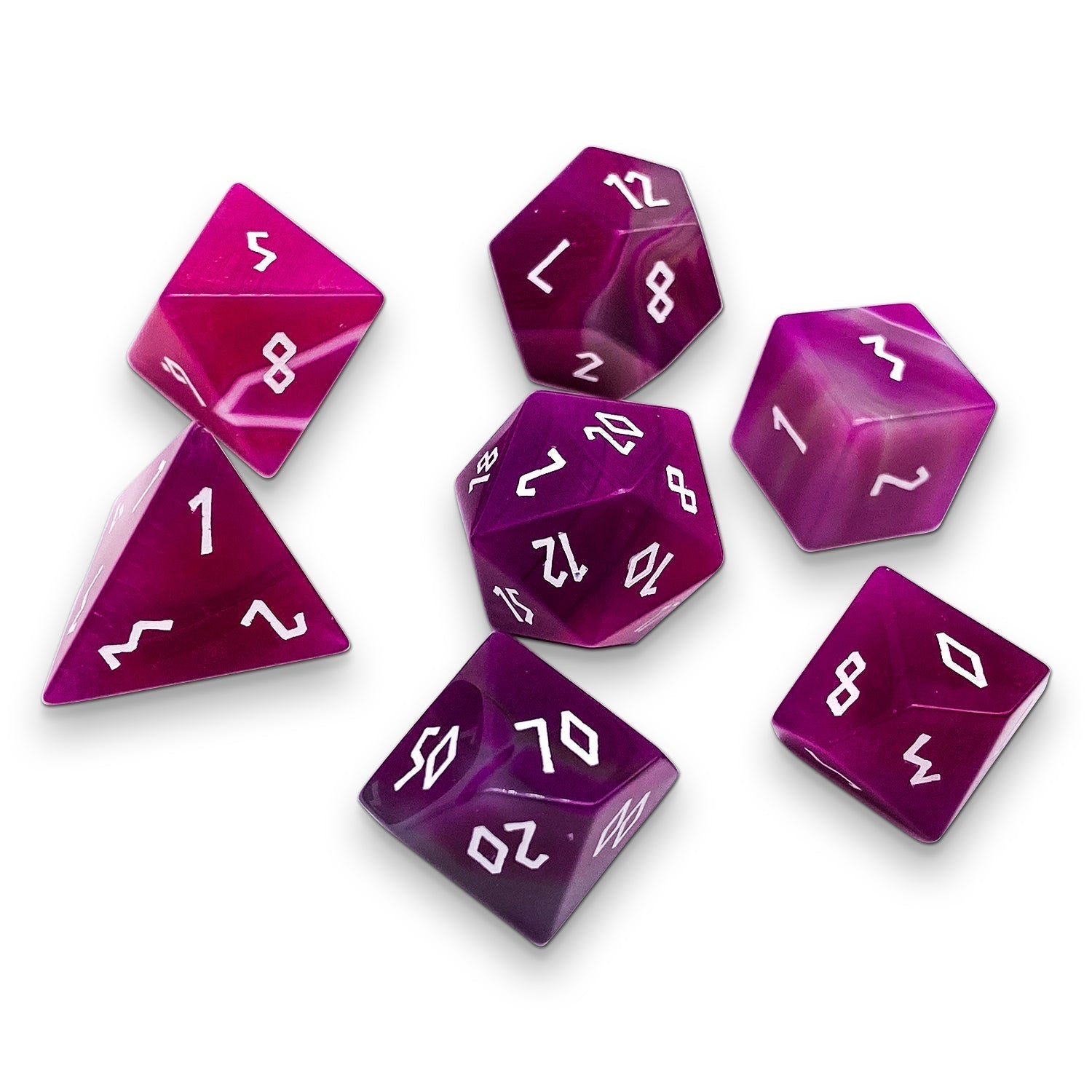 Pink Striped Agate - 7 Piece RPG Set Gemstone Dice-Gemstone Dice-Norse Foundry-Gemstone Dice-Dungeons & Dragons Dice-Gem Dice-DnD Dice-Gaming Dice-Perfect for Tabletop RPGs-Dice Set