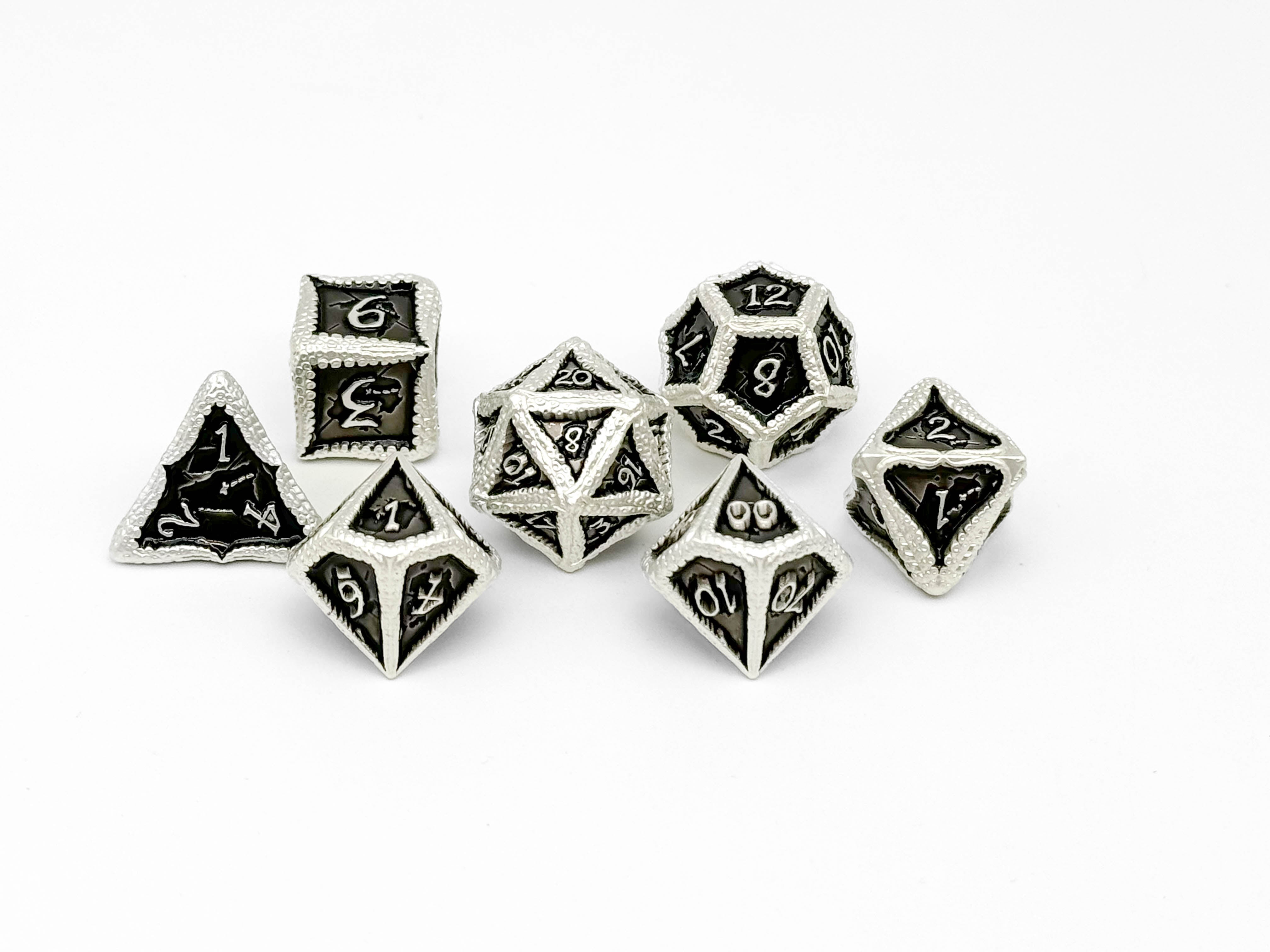 Pirate Dice - Blackbeard 7 Piece RPG set Alloy Metal Dice-Metal - Zinc Alloy Dice-Norse Foundry-Norse Foundry-dungeons & dragons-d&d dice set-rpg dice set-d20-metal dice set-d&d-treasure chest tin-perfect for tabletop rpgs