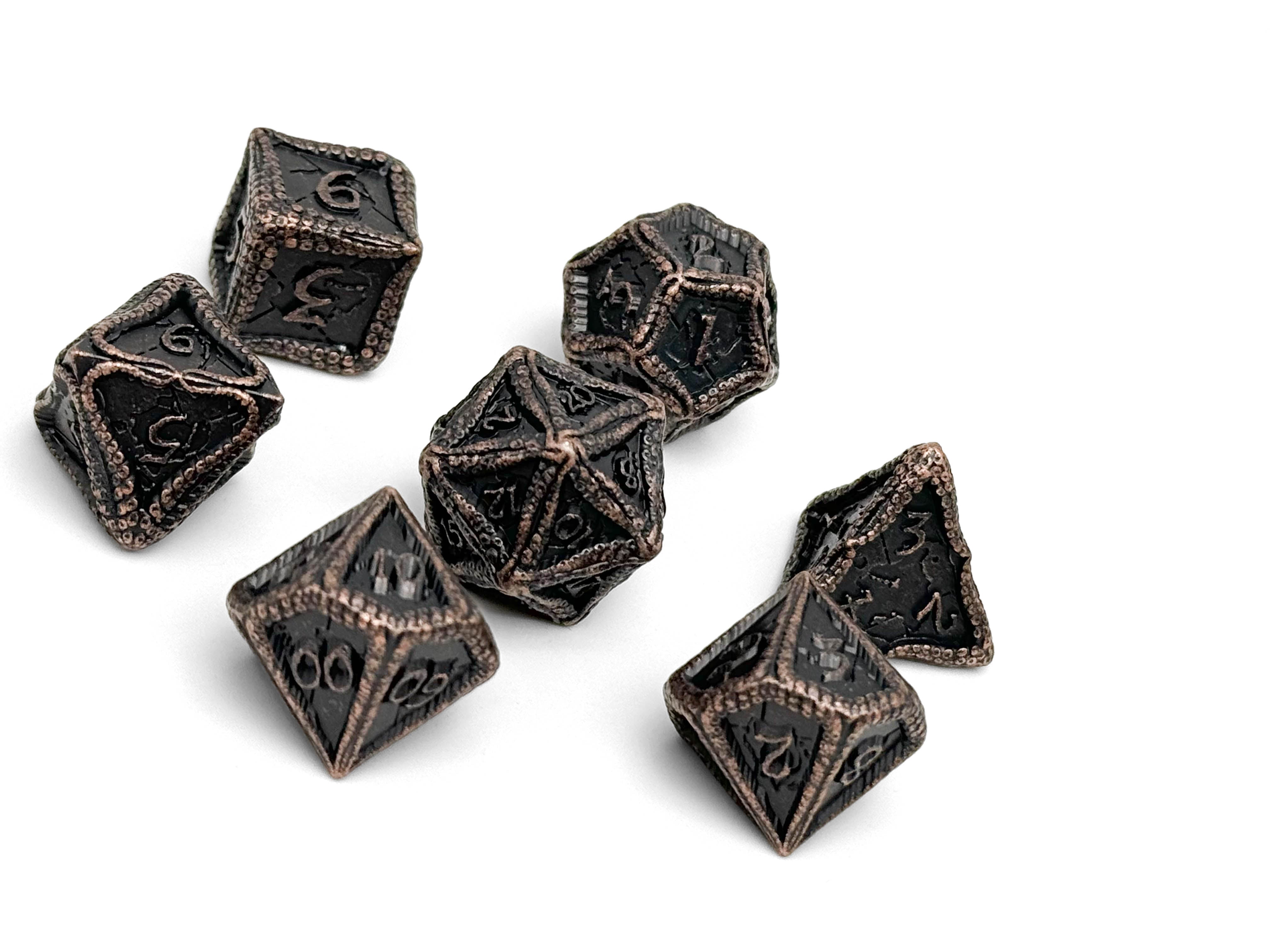 Pirate Dice - Jolly Roger 7 Piece RPG set Alloy Metal Dice-Metal - Zinc Alloy Dice-Norse Foundry-Norse Foundry-dungeons & dragons-d&d dice set-rpg dice set-d20-metal dice set-d&d-treasure chest tin-perfect for tabletop rpgs
