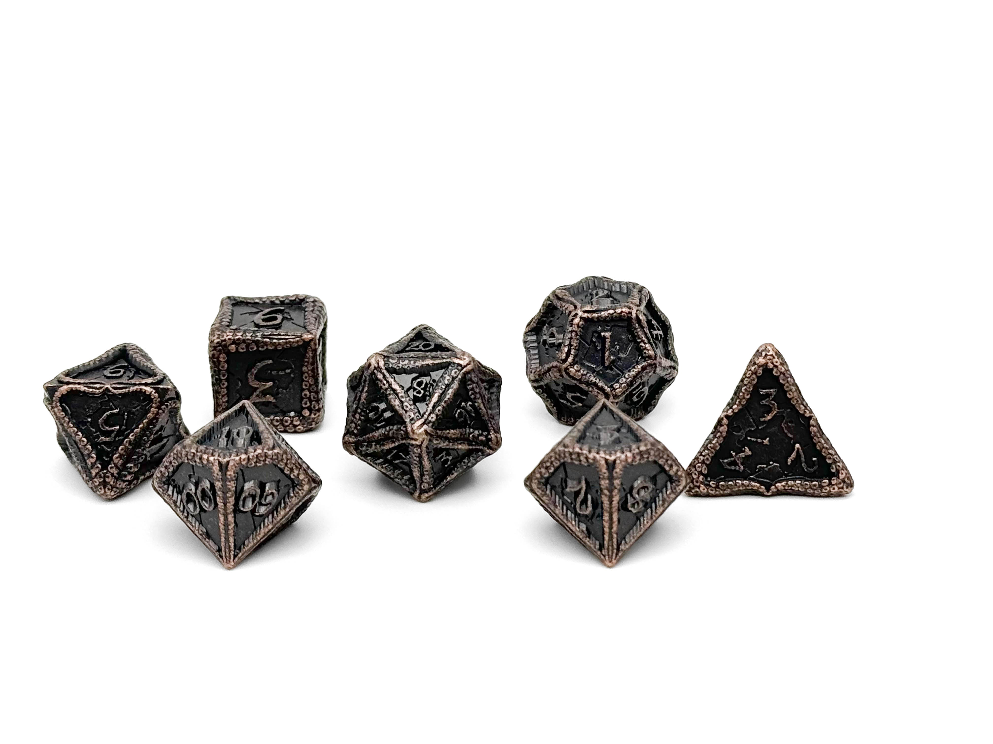 Pirate Dice - Jolly Roger 7 Piece RPG set Alloy Metal Dice-Metal - Zinc Alloy Dice-Norse Foundry-Norse Foundry-dungeons & dragons-d&d dice set-rpg dice set-d20-metal dice set-d&d-treasure chest tin-perfect for tabletop rpgs