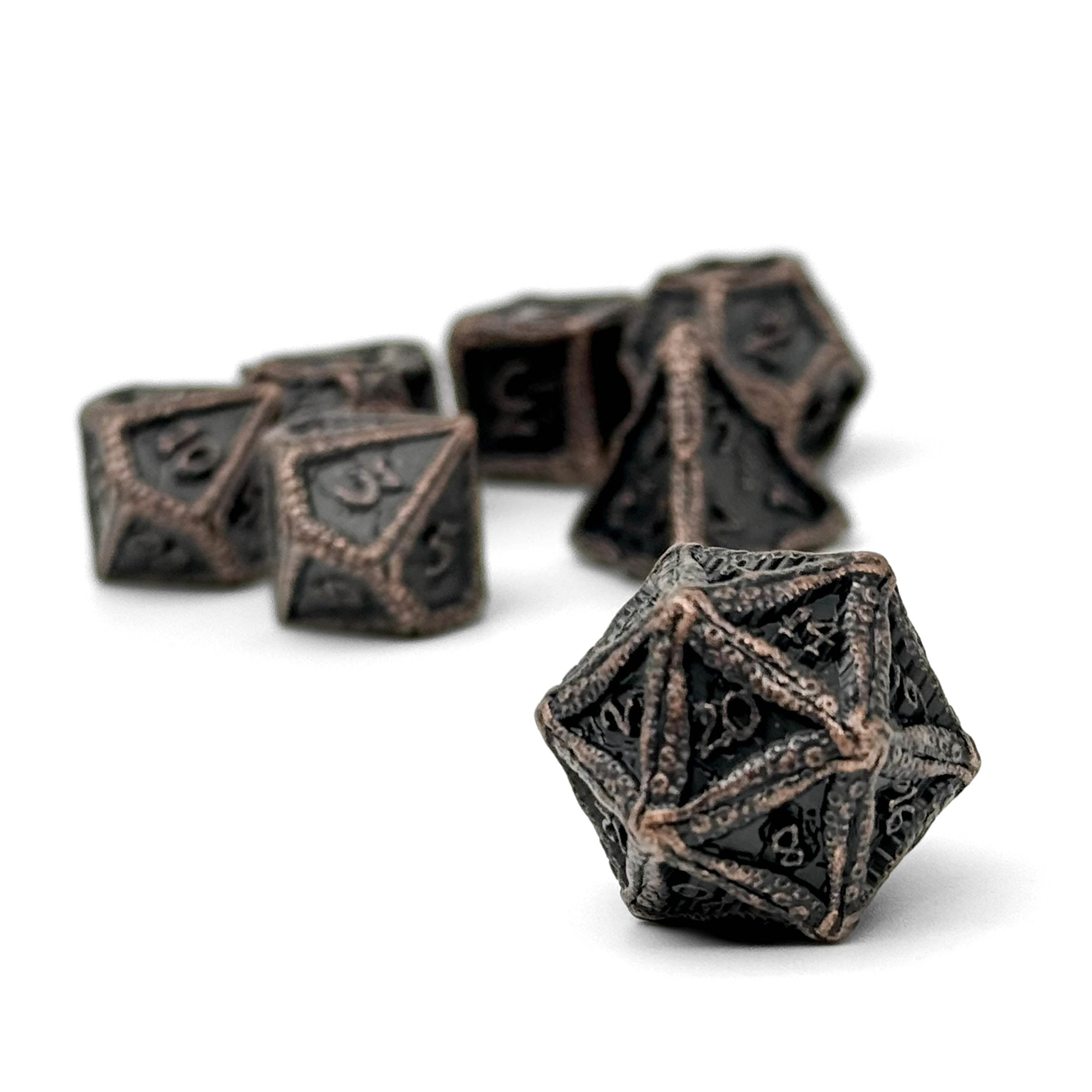 Pirate Dice - Jolly Roger 7 Piece RPG set Alloy Metal Dice-Metal - Zinc Alloy Dice-Norse Foundry-Norse Foundry-dungeons & dragons-d&d dice set-rpg dice set-d20-metal dice set-d&d-treasure chest tin-perfect for tabletop rpgs