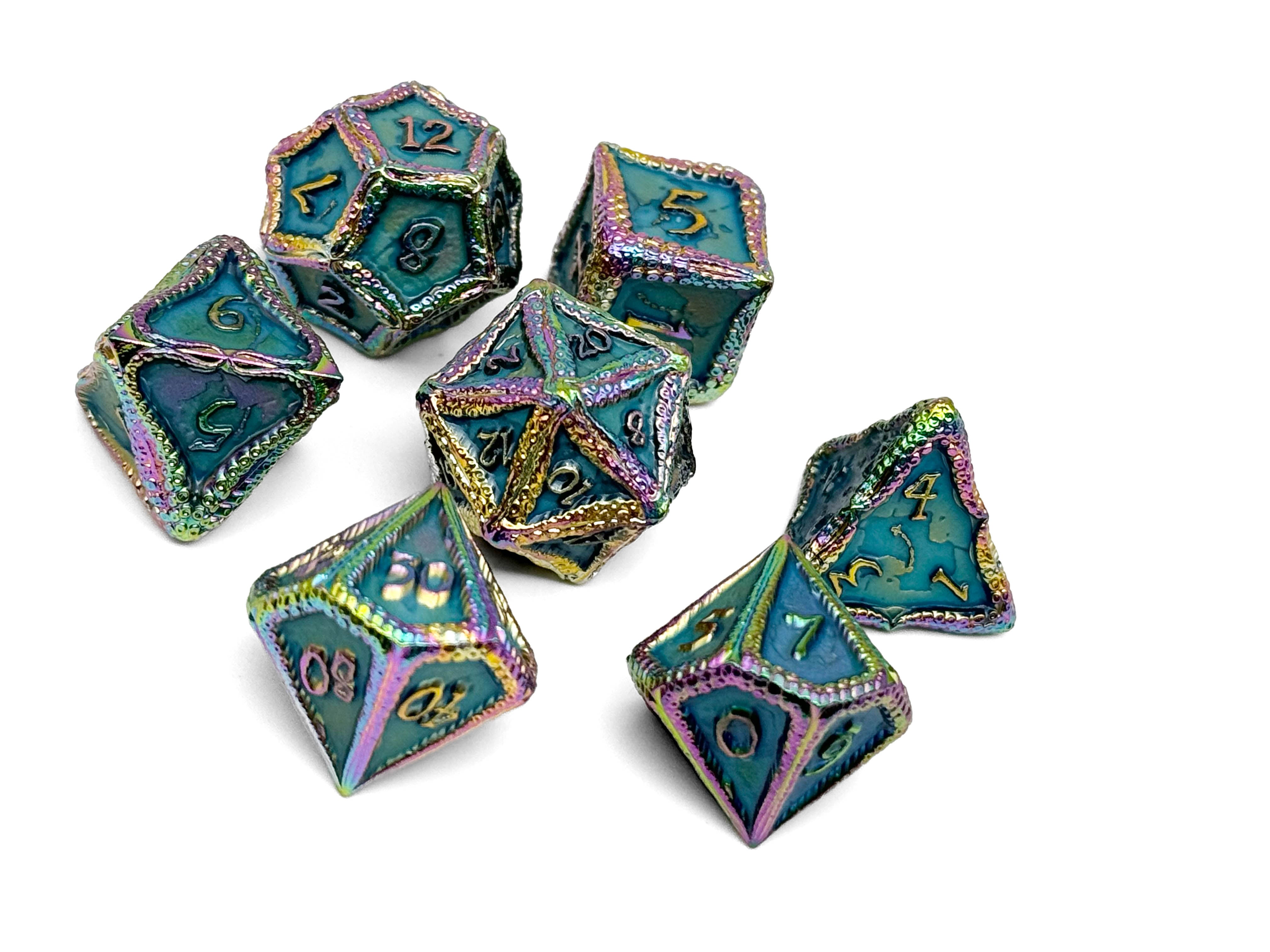Pirate Dice - Secret Stash 7 Piece RPG set Alloy Metal Dice-Metal - Zinc Alloy Dice-Norse Foundry-Norse Foundry-dungeons & dragons-d&d dice set-rpg dice set-d20-metal dice set-d&d-treasure chest tin-perfect for tabletop rpgs