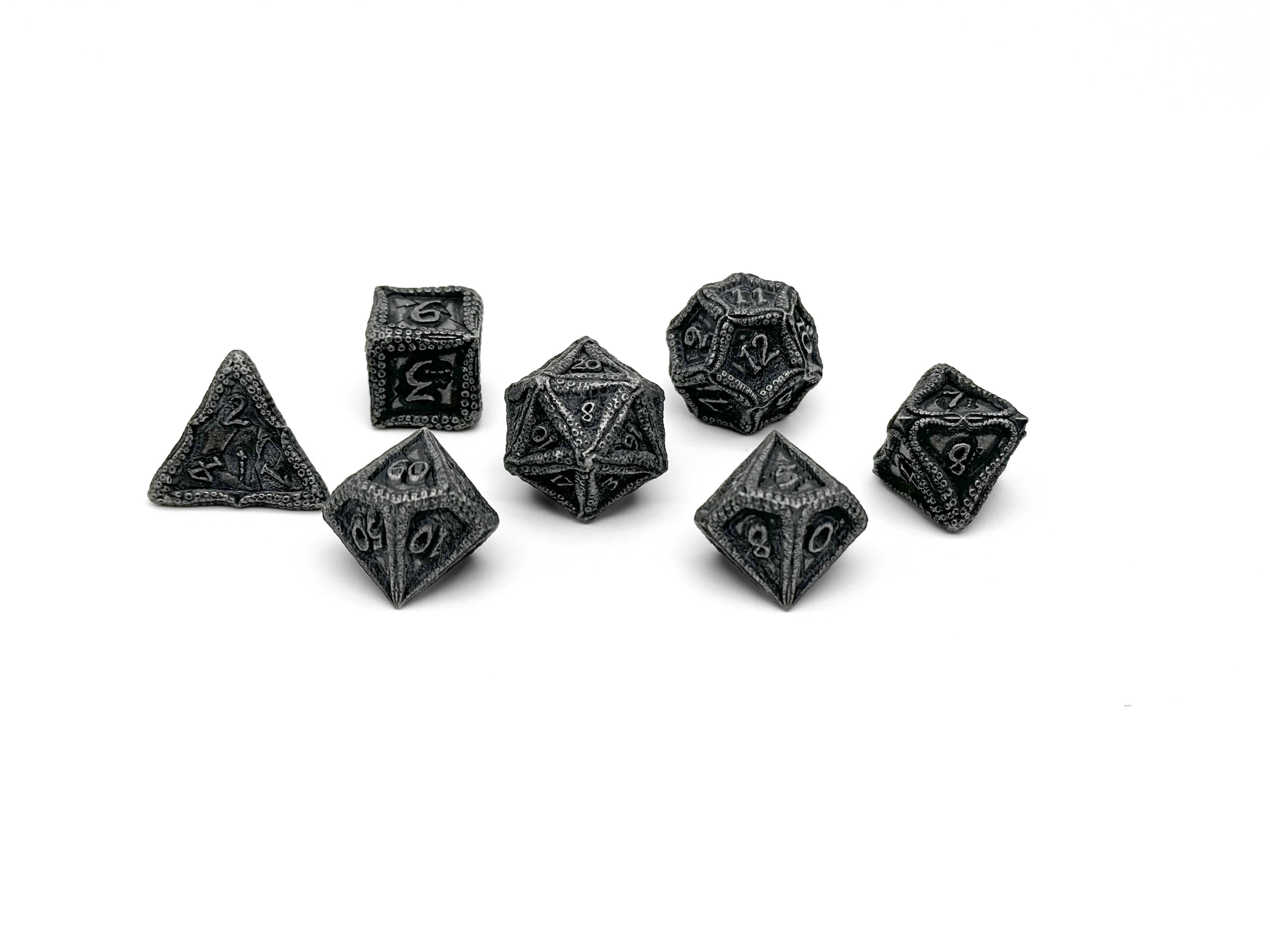 Pirate Dice - Shipwreck Treasures 7 Piece RPG set Alloy Metal Dice-Metal - Zinc Alloy Dice-Norse Foundry-Norse Foundry-dungeons & dragons-d&d dice set-rpg dice set-d20-metal dice set-d&d-treasure chest tin-perfect for tabletop rpgs