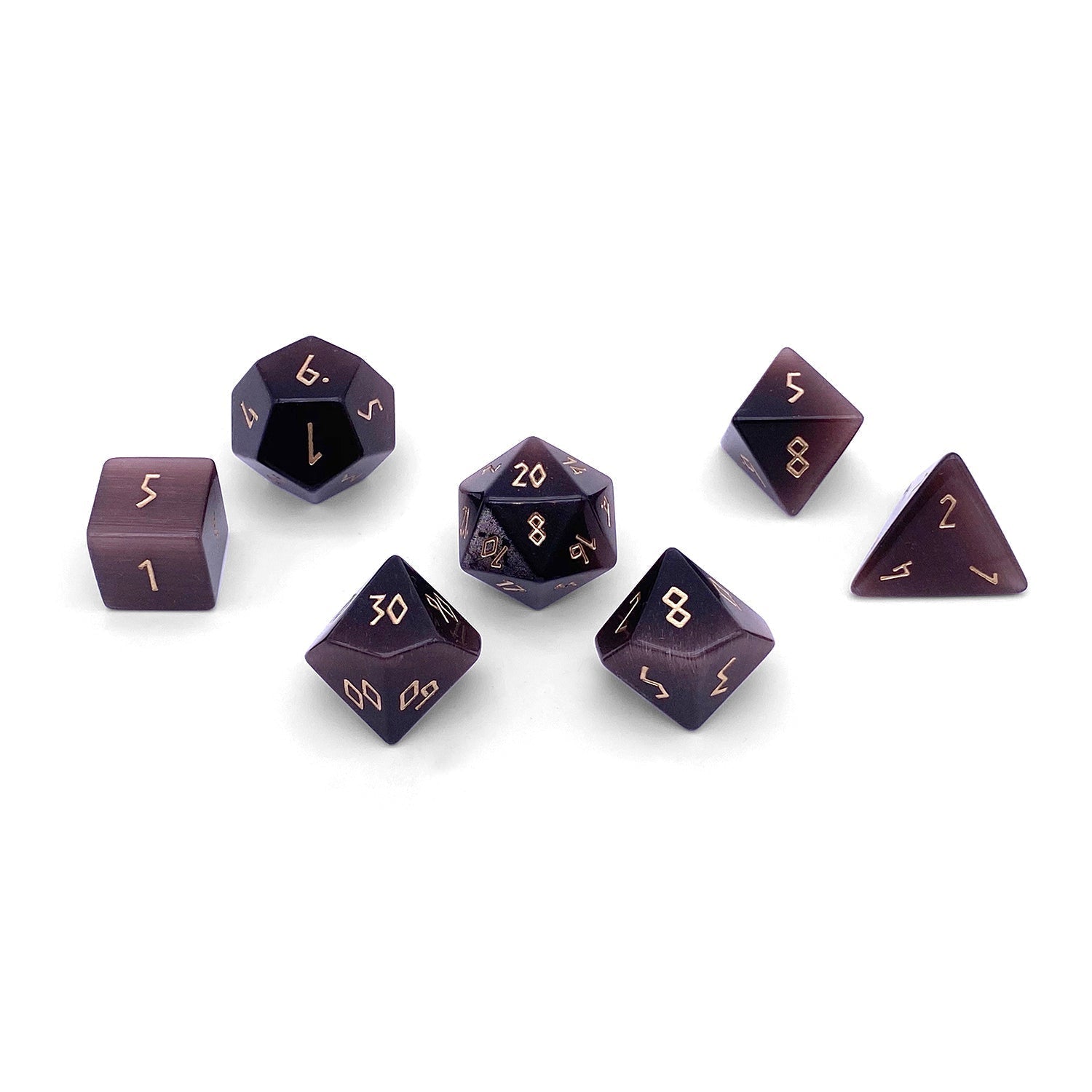 Purple Cats Eye - 7 Piece RPG Set Glass Dice-Glass Dice-Norse Foundry-Norse Foundry-cat's eye glass dice-dungeons & dragons-d&d dice set-rpg dice set-glass dice set-d&d-perfect for tabletop rpgs