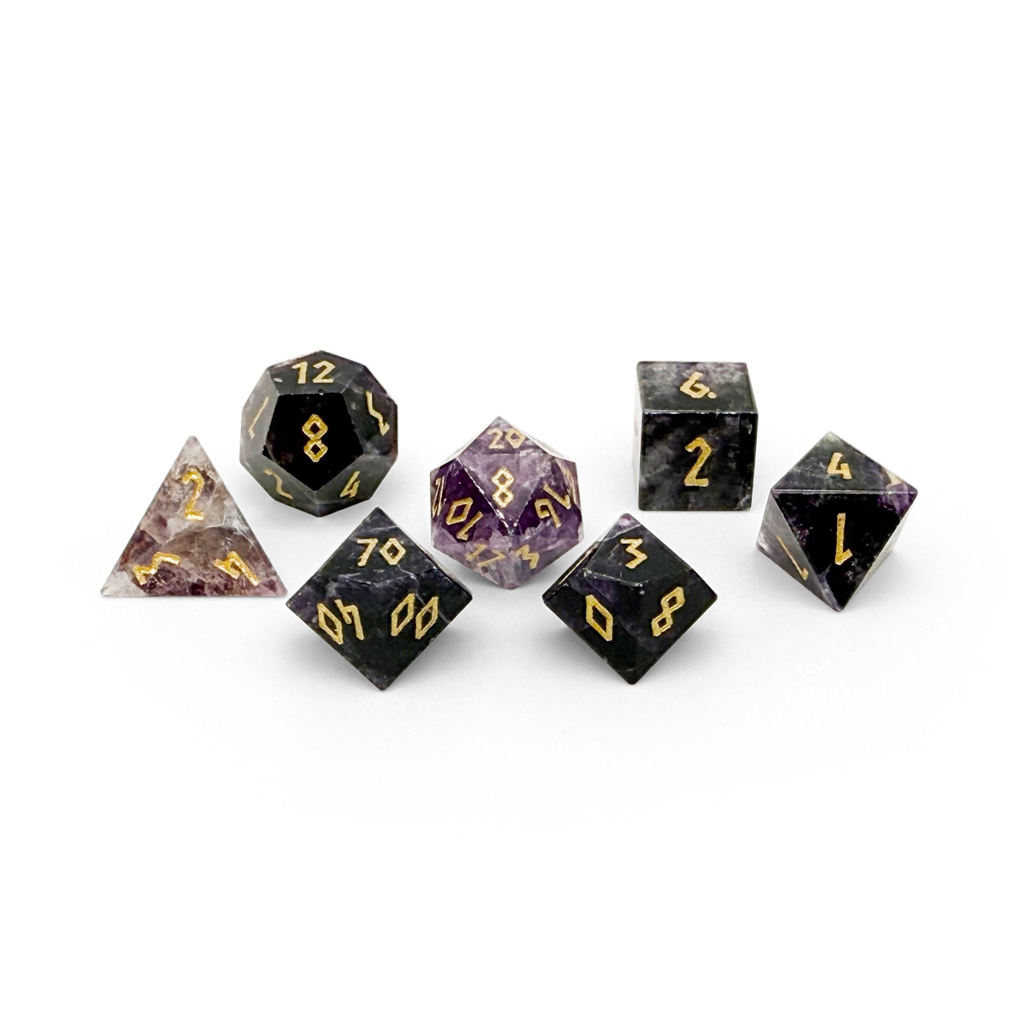Purple Fluorite - 7 Piece RPG Set Gemstone Dice-Gemstone Dice-Norse Foundry-Gemstone Dice-Dungeons & Dragons Dice-Gem Dice-DnD Dice-Gaming Dice-Perfect for Tabletop RPGs-Dice Set
