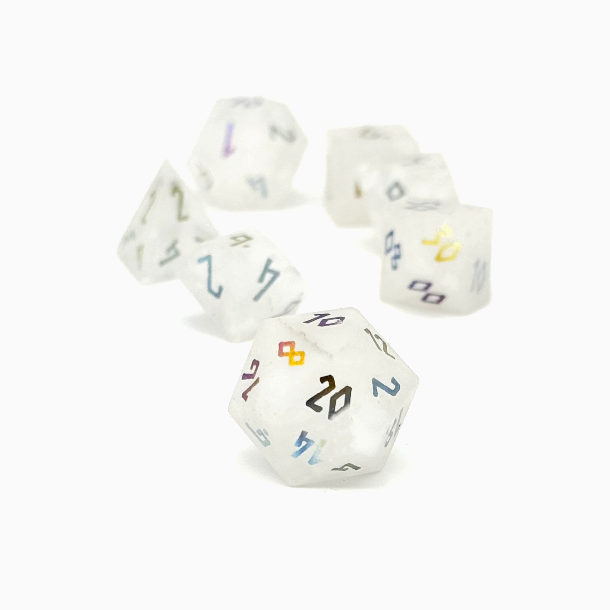 Quartz - Raised Holographic 7 Piece RPG Set Gemstone Dice-Gemstone Dice-Norse Foundry-Gemstone Dice-Dungeons & Dragons Dice-Gem Dice-DnD Dice-Gaming Dice-Perfect for Tabletop RPGs-Dice Set