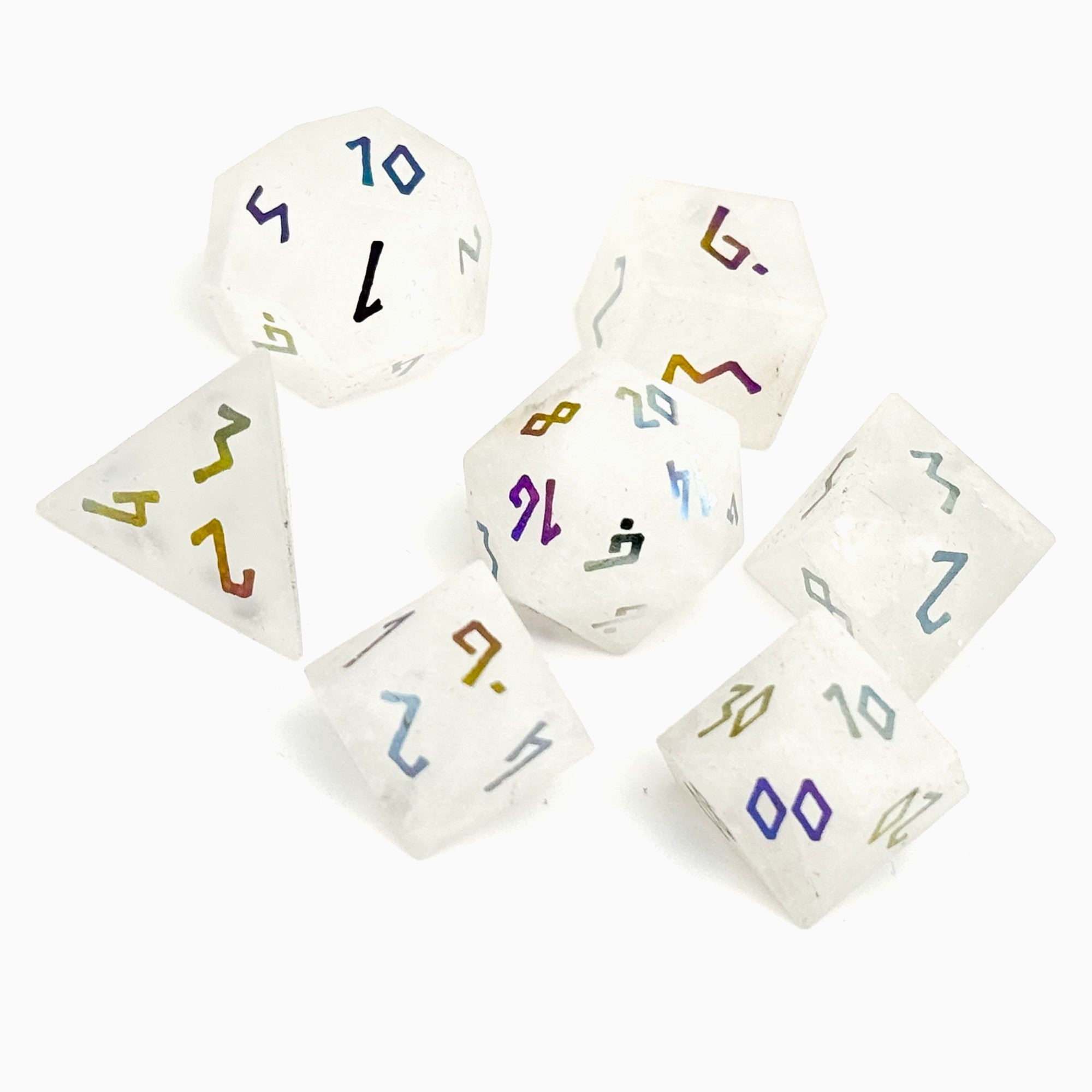 Quartz - Raised Holographic 7 Piece RPG Set Gemstone Dice-Gemstone Dice-Norse Foundry-Gemstone Dice-Dungeons & Dragons Dice-Gem Dice-DnD Dice-Gaming Dice-Perfect for Tabletop RPGs-Dice Set