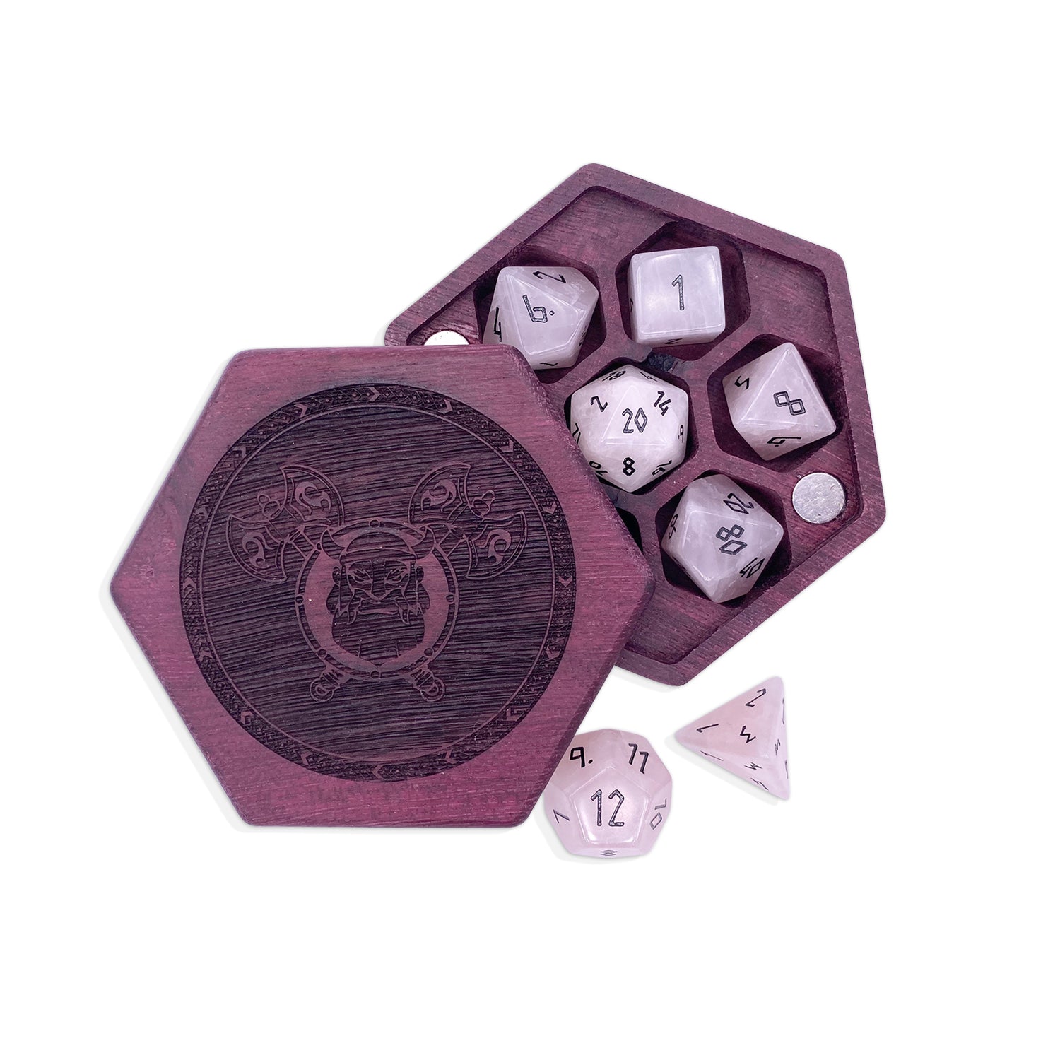 Rose Quartz - 7 Piece RPG Set Gemstone Dice-Gemstone Dice-Norse Foundry-Gemstone Dice-Dungeons & Dragons Dice-Gem Dice-DnD Dice-Gaming Dice-Perfect for Tabletop RPGs-Dice Set