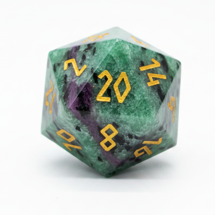 Ruby Zoisite - Boulder® 30mm Gemstone Dice-Boulder-Norse Foundry-Norse Foundry-dungeons & dragons-d&d dice-rpg dice-d20-gemstone dice-d&d-30mm-boulder-perfect for tabletop rpgs