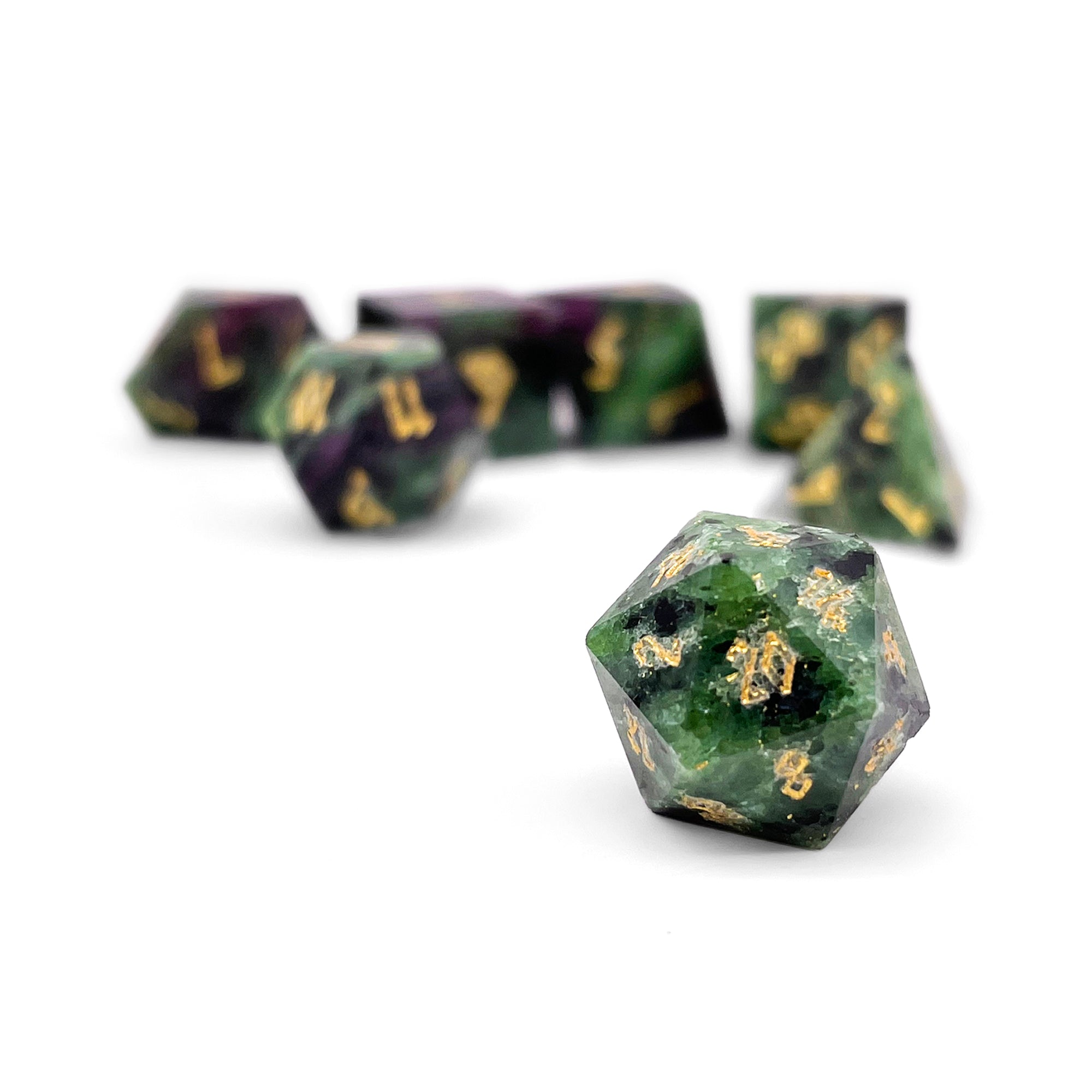 Ruby Zoisite - Pebble RPG Set Gemstone Dice-Pebbles-Norse Foundry-Norse Foundry-dungeons & dragons-d&d dice set-rpg dice set-gemstone dice set-d&d-mini dice set-10mm to 12mm-perfect for tabletop rpgs