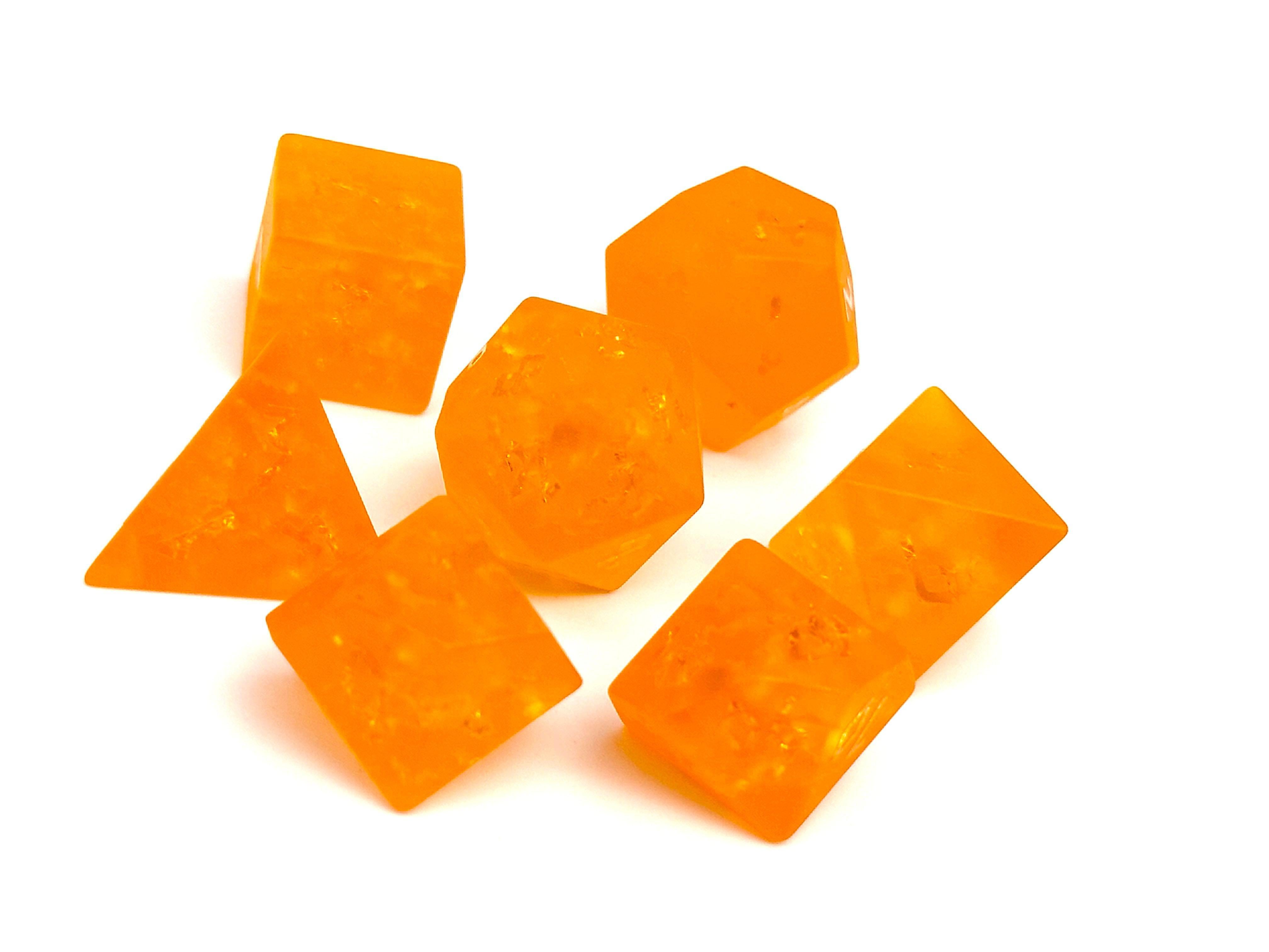 Shattered Frosted Zircon Orange - Raised-Glass Dice-Norse Foundry-Norse Foundry-zircon glass dice-dungeons & dragons-d&d dice set-rpg dice set-glass dice set-d&d-perfect for tabletop rpgs
