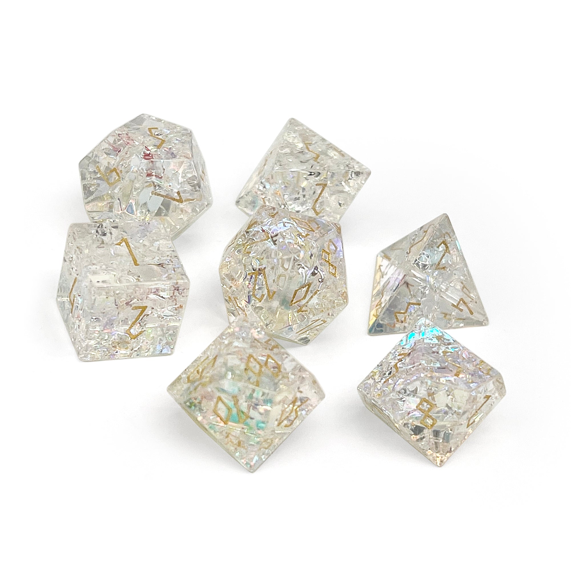 Shattered K9 Rainbow Glass - 7 Piece RPG Set K9 Glass Dice-Glass Dice-Norse Foundry-Norse Foundry-k9 glass dice-dungeons & dragons-d&d dice set-rpg dice set-glass dice set-d&d-perfect for tabletop rpgs