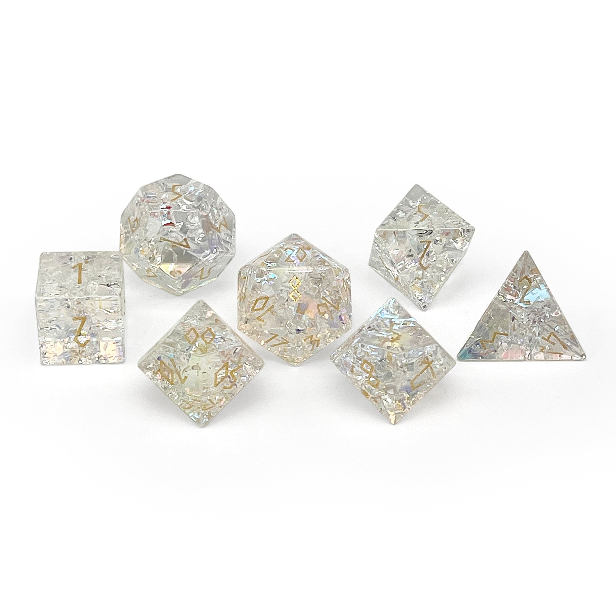 Shattered K9 Rainbow Glass - 7 Piece RPG Set K9 Glass Dice-Glass Dice-Norse Foundry-Norse Foundry-k9 glass dice-dungeons & dragons-d&d dice set-rpg dice set-glass dice set-d&d-perfect for tabletop rpgs