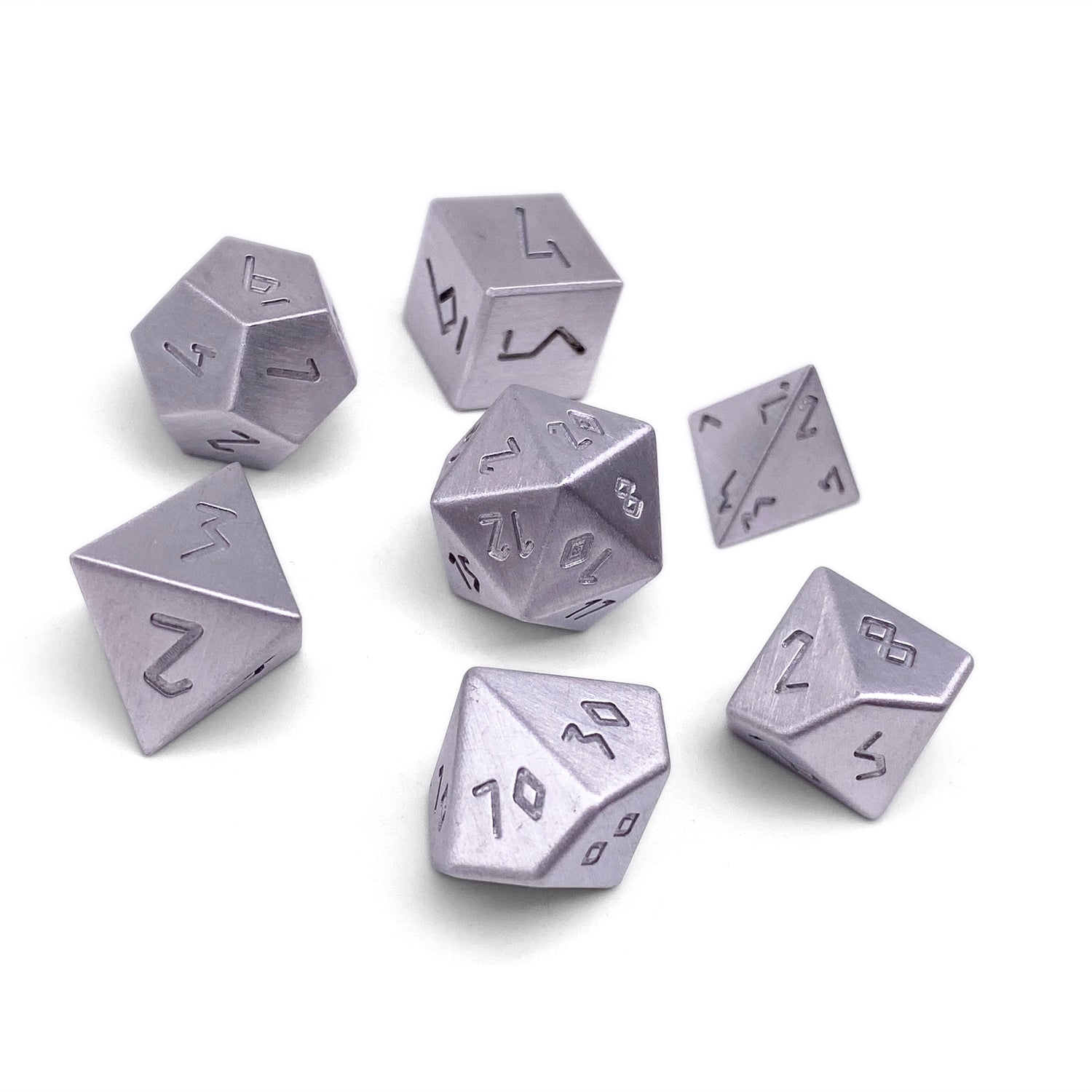 Silver - 7 Piece RPG Set True Metal Dice-Dice-Norse Foundry-Norse Foundry-dungeons & dragons-d&d dice set-rpg dice set-metal dice set-d&d-luxury dice-perfect for tabletop rpgs
