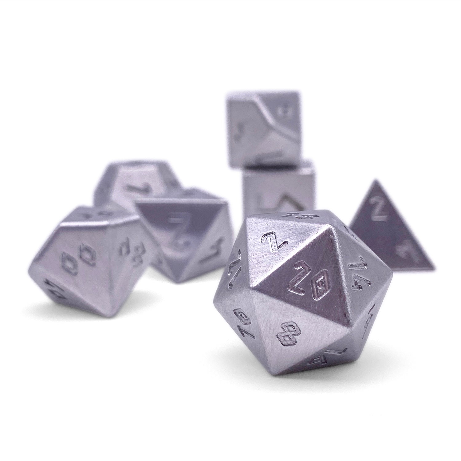 Silver - 7 Piece RPG Set True Metal Dice-Dice-Norse Foundry-Norse Foundry-dungeons & dragons-d&d dice set-rpg dice set-metal dice set-d&d-luxury dice-perfect for tabletop rpgs