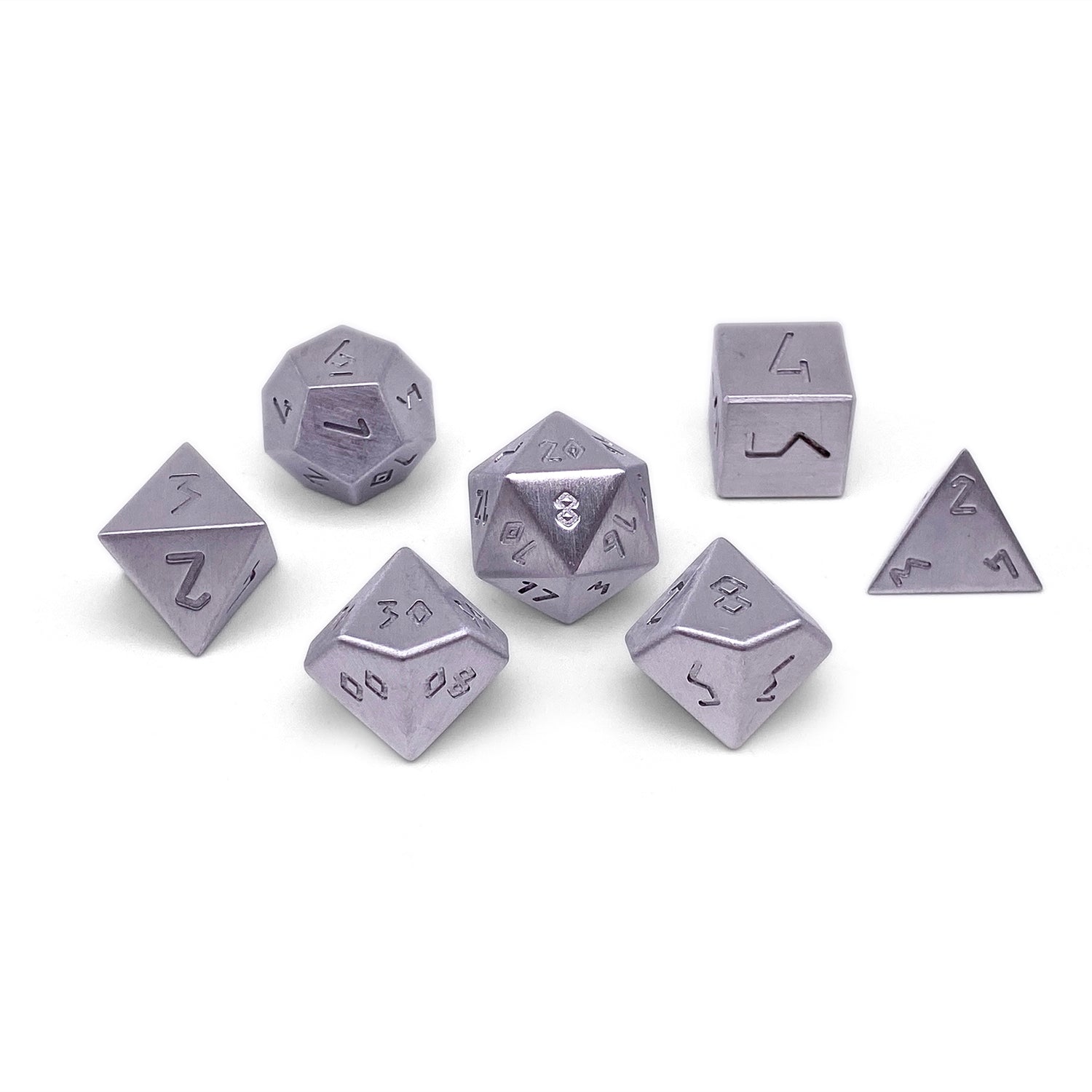 Silver - 7 Piece RPG Set True Metal Dice-Dice-Norse Foundry-Norse Foundry-dungeons & dragons-d&d dice set-rpg dice set-metal dice set-d&d-luxury dice-perfect for tabletop rpgs