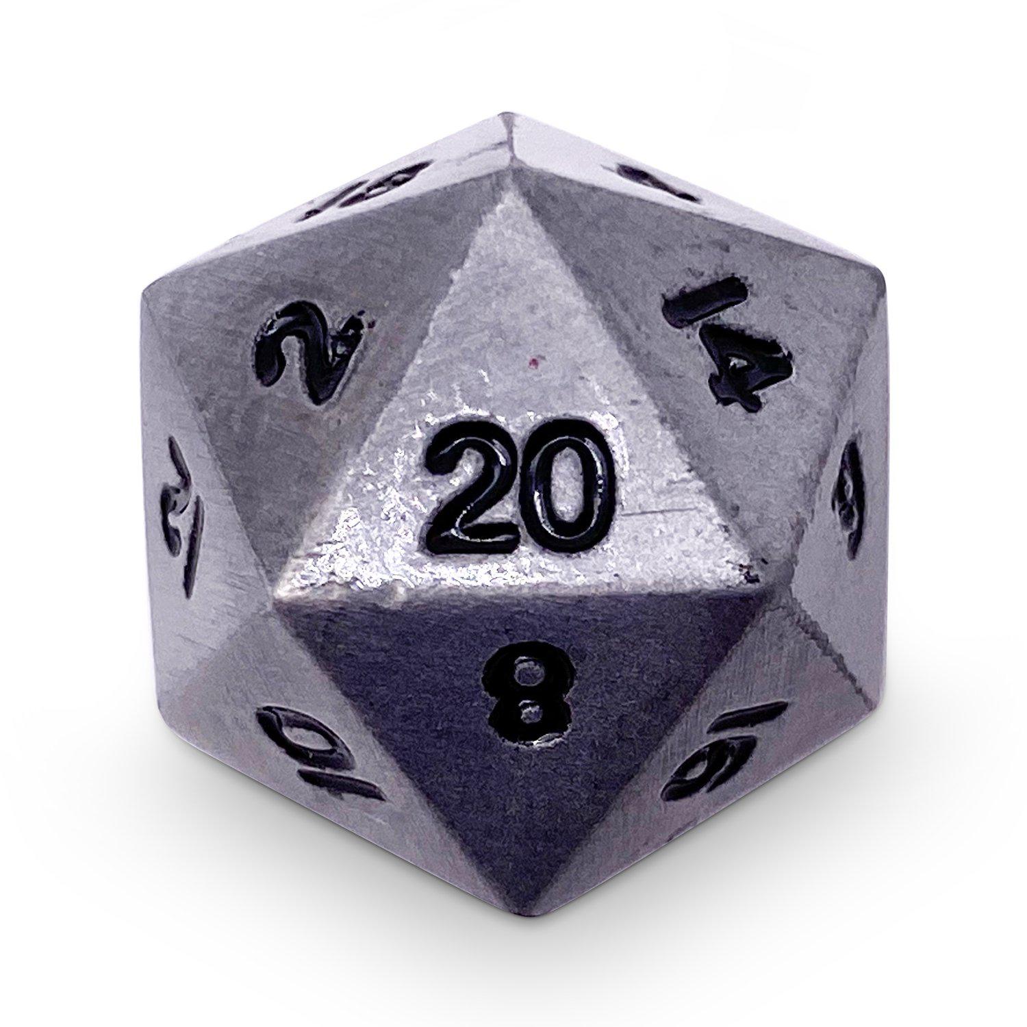 Single Alloy Metal D20 in Aged Mithiral by Norse Foundry-Metal - Zinc Alloy Dice-Norse Foundry-Norse Foundry-dungeons & dragons-d&d dice-rpg d20-metal d20-d&d-d20-perfect for tabletop rpgs