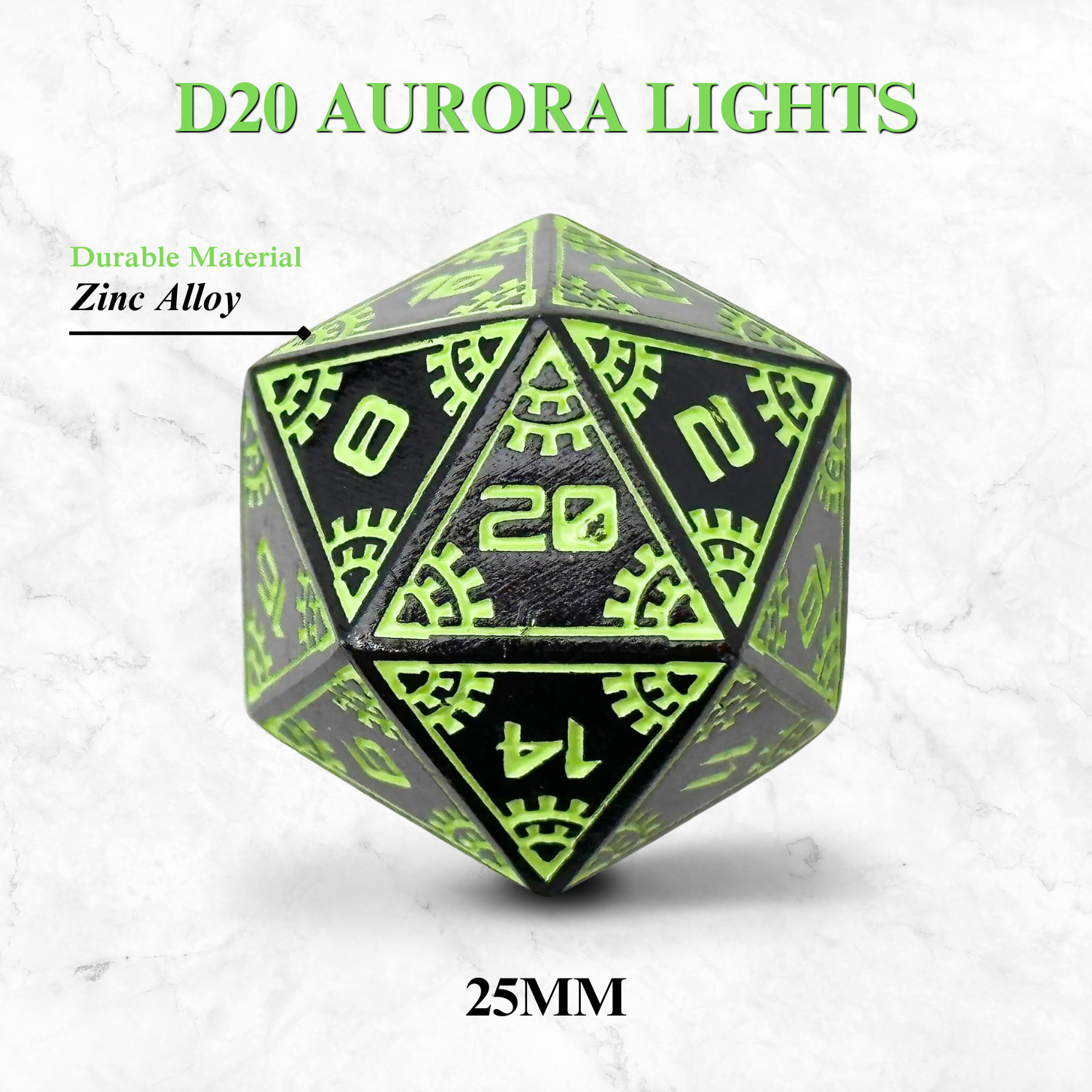 Space Dice Meteor Runestones™ - 25mm D20 - Aurora Lights-Zinc Alloy Dice-Norse Foundry-Norse Foundry-dungeons & dragons-d&d dice-rpg dice-d20-metal dice-d&d-25mm-perfect for tabletop rpgs