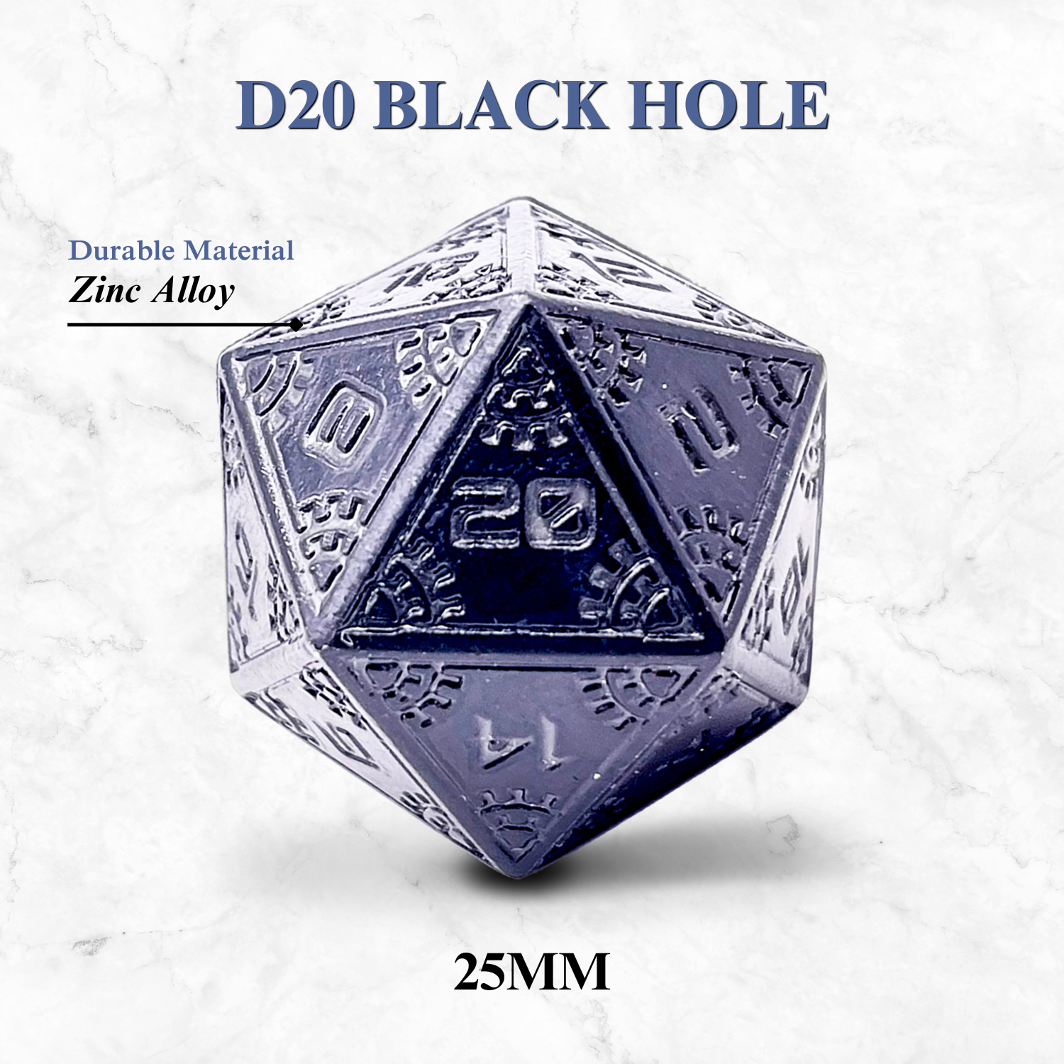 Space Dice Meteor Runestones™ - 25mm D20 - Black Hole-Zinc Alloy Dice-Norse Foundry-Norse Foundry-dungeons & dragons-d&d dice-rpg dice-d20-metal dice-d&d-25mm-perfect for tabletop rpgs