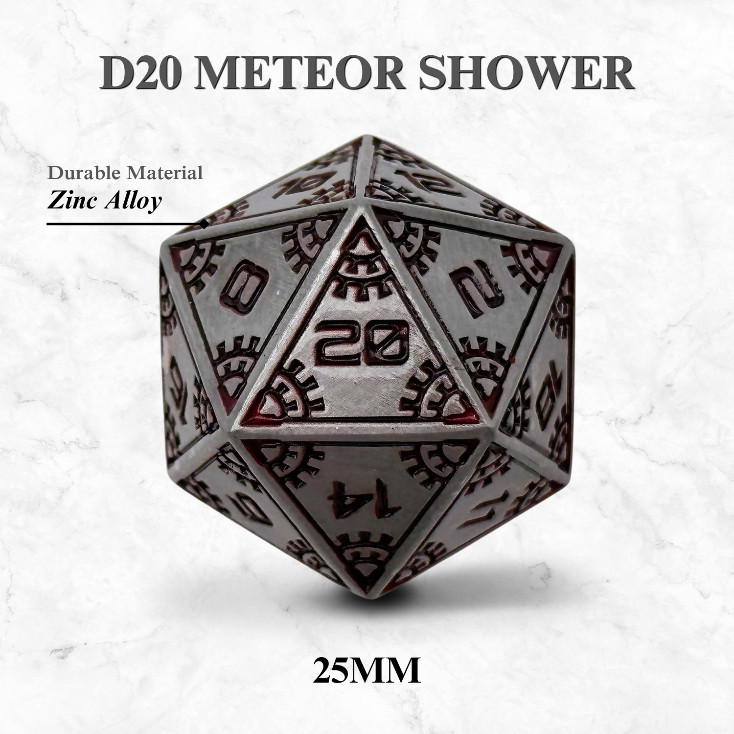 Space Dice Meteor Runestones™ - 25mm D20 - Meteor Shower-Zinc Alloy Dice-Norse Foundry-Norse Foundry-dungeons & dragons-d&d dice-rpg dice-d20-metal dice-d&d-25mm-perfect for tabletop rpgs