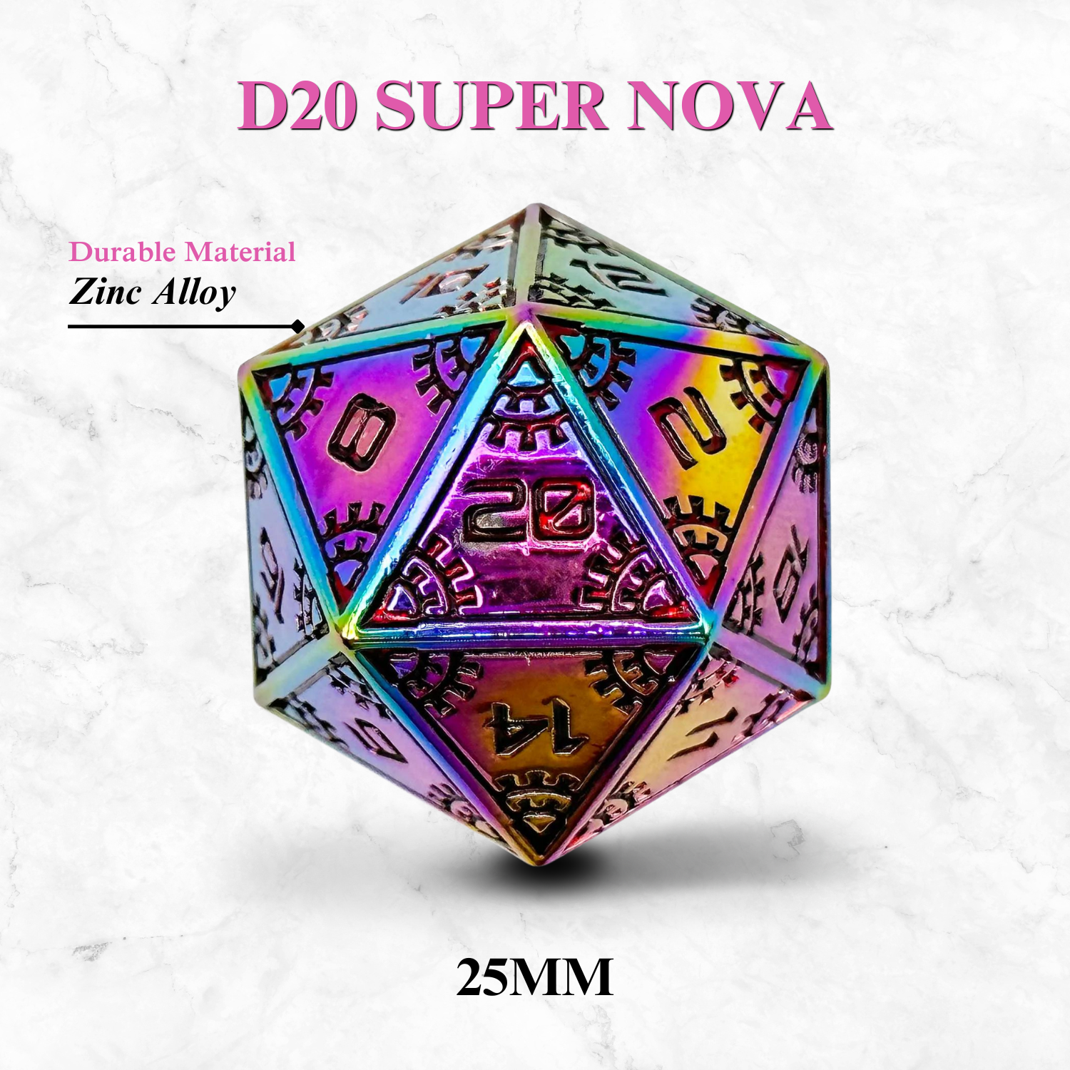 Space Dice Meteor Runestones™ - 25mm D20 - Super Nova-Zinc Alloy Dice-Norse Foundry-Norse Foundry-dungeons & dragons-d&d dice-rpg dice-d20-metal dice-d&d-25mm-perfect for tabletop rpgs