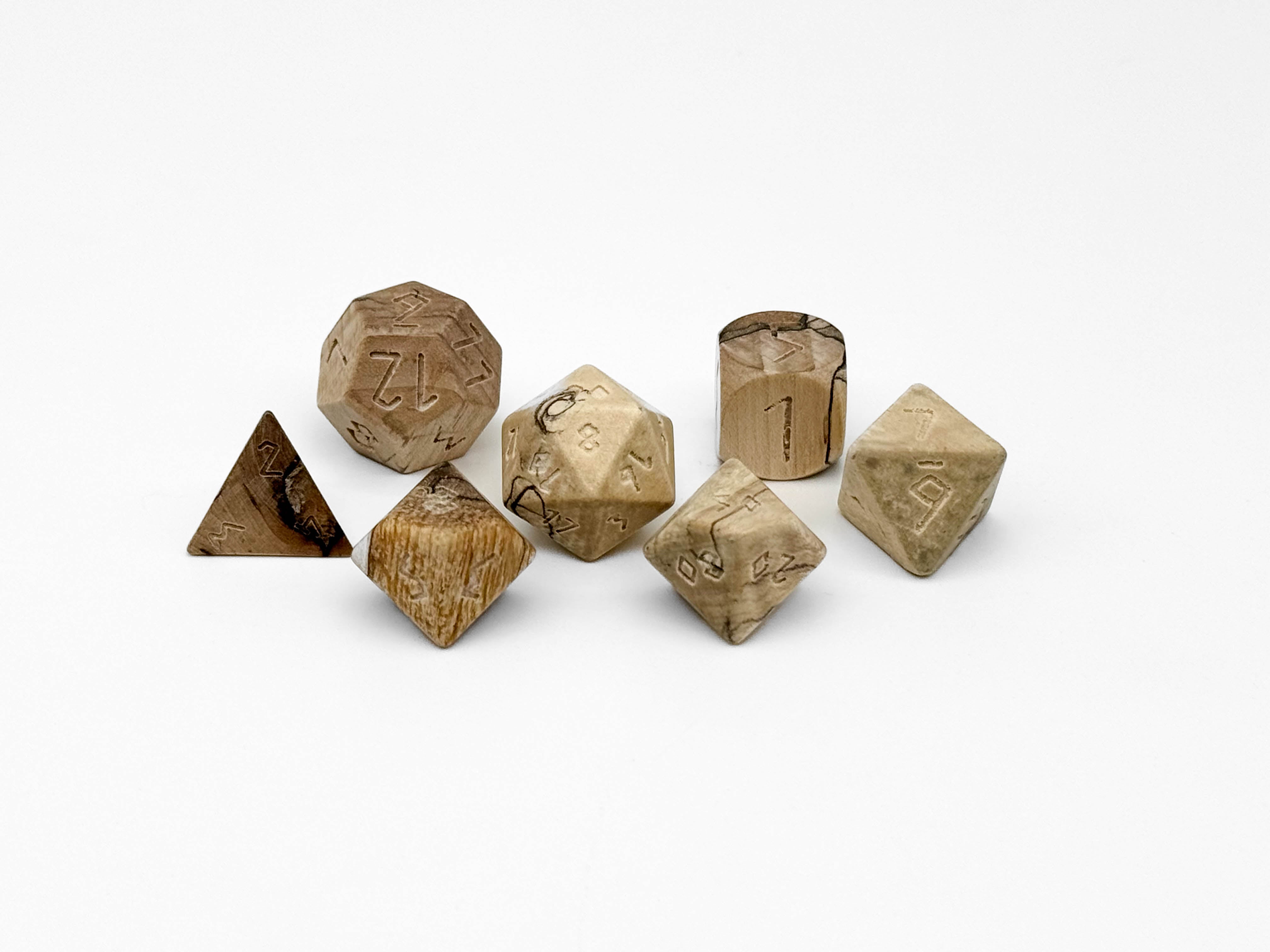 Spalted Tamarind Wood - 7 Piece RPG Wooden Dice Set-Wooden Dice-Norse Foundry-Norse Foundry-wood dice set-dungeons & dragons-d&d dice set-rpg dice set-wood dice set-d&d-perfect for tabletop rpgs