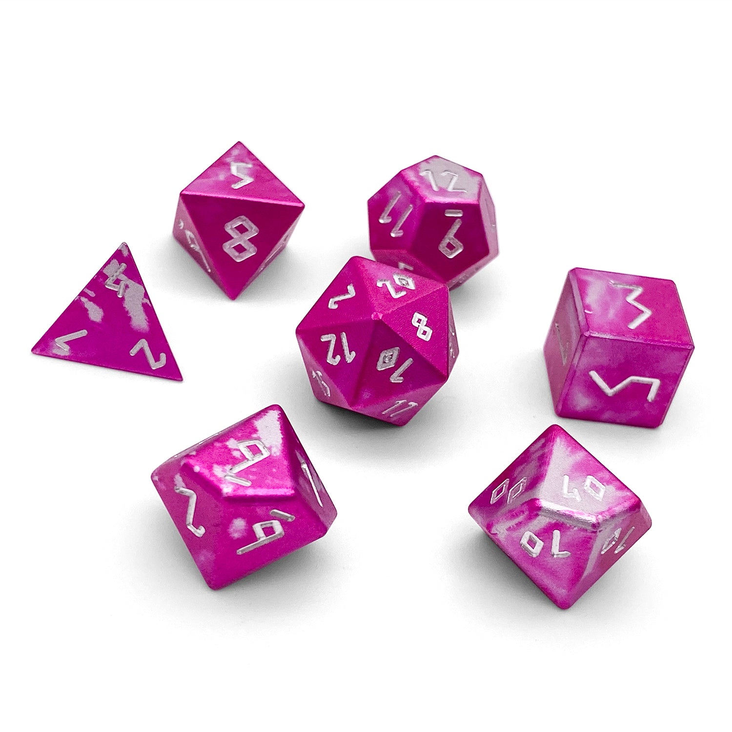 Sugar Bomb - 7 Piece RPG Set 6063 Aluminum Wondrous Dice-Wondrous Dice | Set of 7-Norse Foundry-Norse Foundry-aluminum dice-dungeons & dragons-d&d dice set-rpg dice set-aluminum d&d dice set-d&d-lightweight-perfect for tabletop rpgs