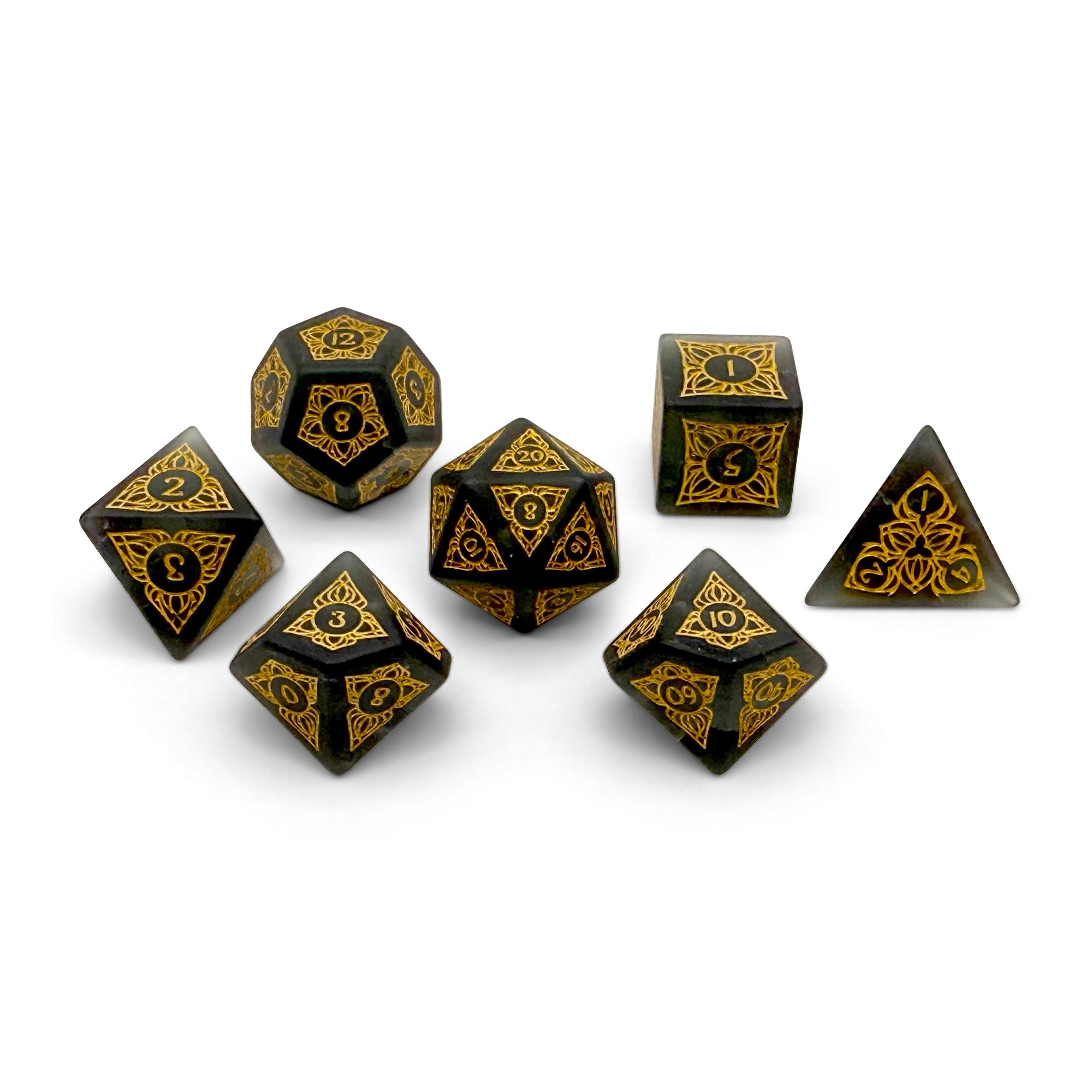 Sylvan Weaver - Frosted Shattered Smoke-Glass Dice-Norse Foundry-Norse Foundry-glass dice-dungeons & dragons-d&d dice set-rpg dice set-glass dice set-d&d-perfect for tabletop rpgs