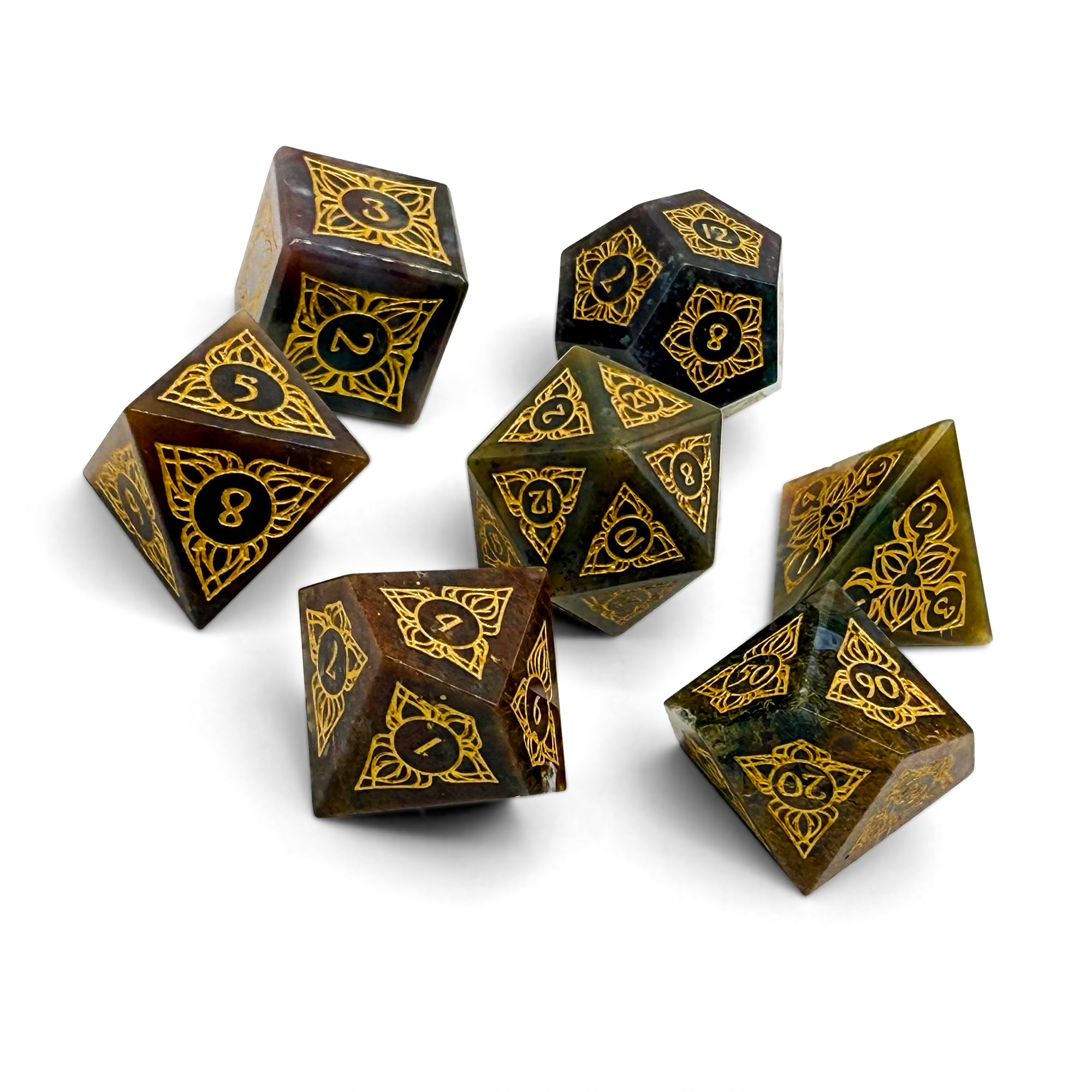 Sylvan Weaver - Indian Agate-Gemstone Dice-Norse Foundry-Norse Foundry-dungeons & dragons-d&d dice set-rpg dice set-gemstone dice set-d&d-perfect for tabletop rpgs