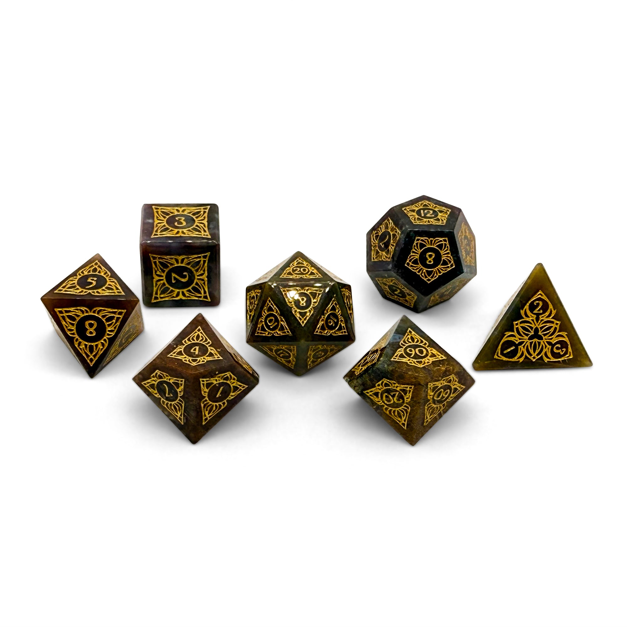 Sylvan Weaver - Indian Agate-Gemstone Dice-Norse Foundry-Norse Foundry-dungeons & dragons-d&d dice set-rpg dice set-gemstone dice set-d&d-perfect for tabletop rpgs