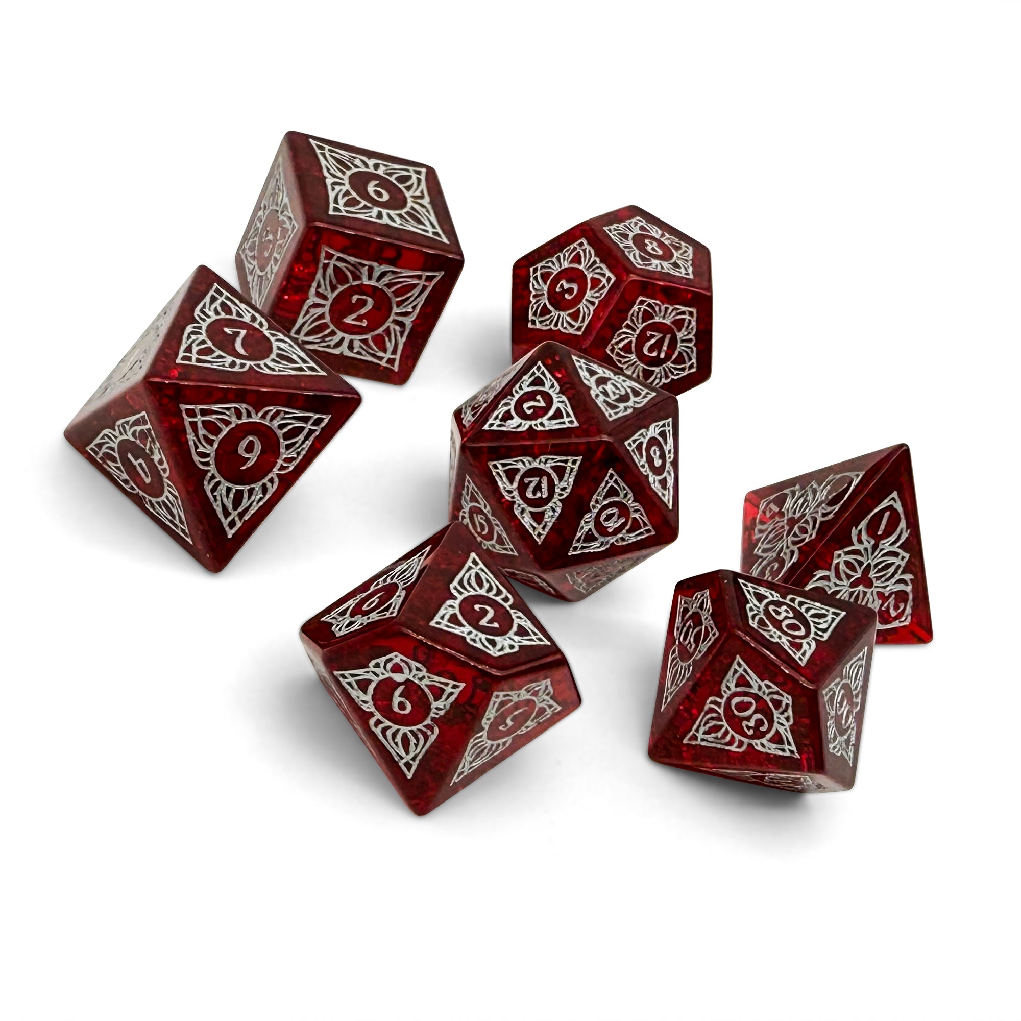 Sylvan Weaver - Shattered Garnet Zircon-Glass Dice-Norse Foundry-Norse Foundry-glass dice-dungeons & dragons-d&d dice set-rpg dice set-glass dice set-d&d-perfect for tabletop rpgs