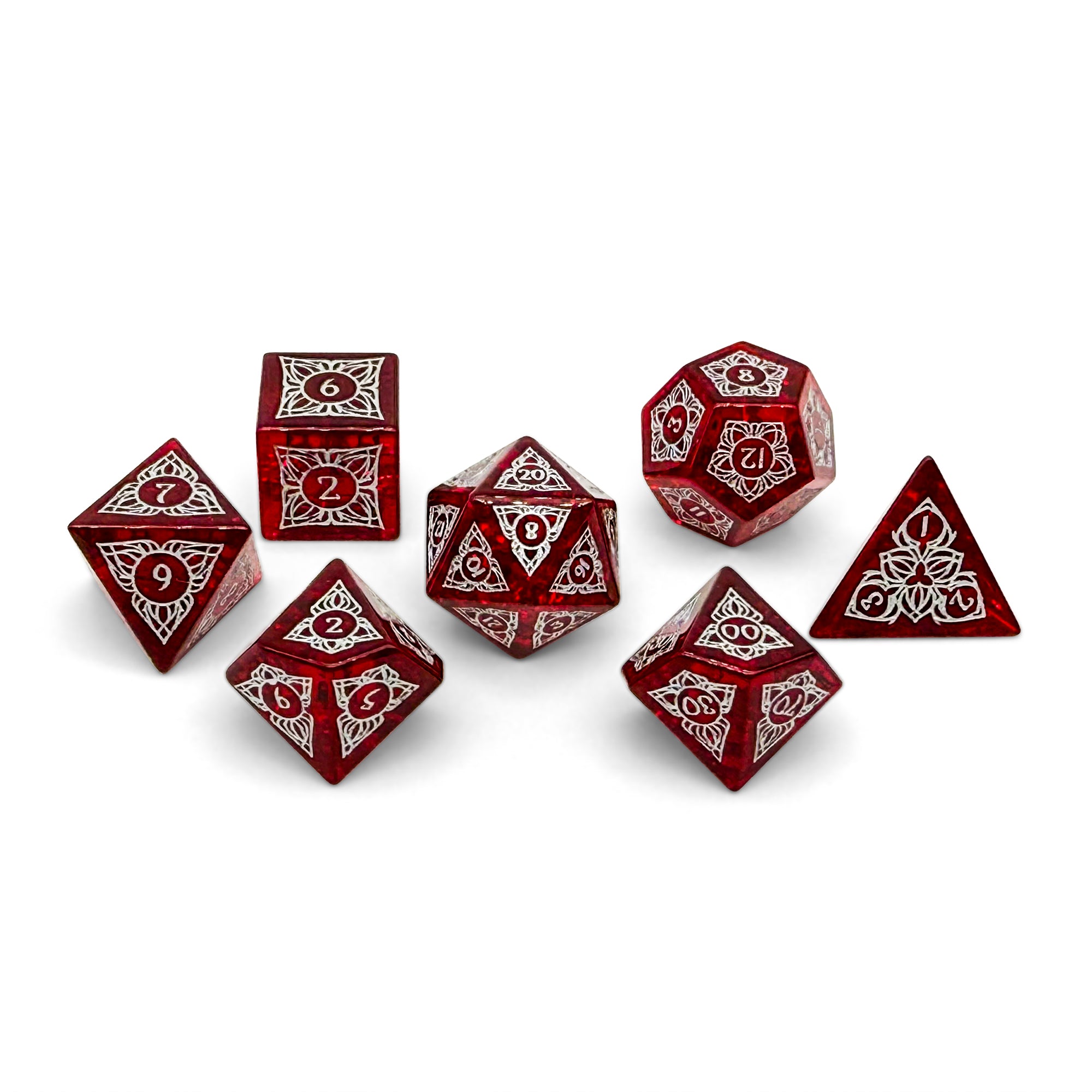 Sylvan Weaver - Shattered Garnet Zircon-Glass Dice-Norse Foundry-Norse Foundry-glass dice-dungeons & dragons-d&d dice set-rpg dice set-glass dice set-d&d-perfect for tabletop rpgs
