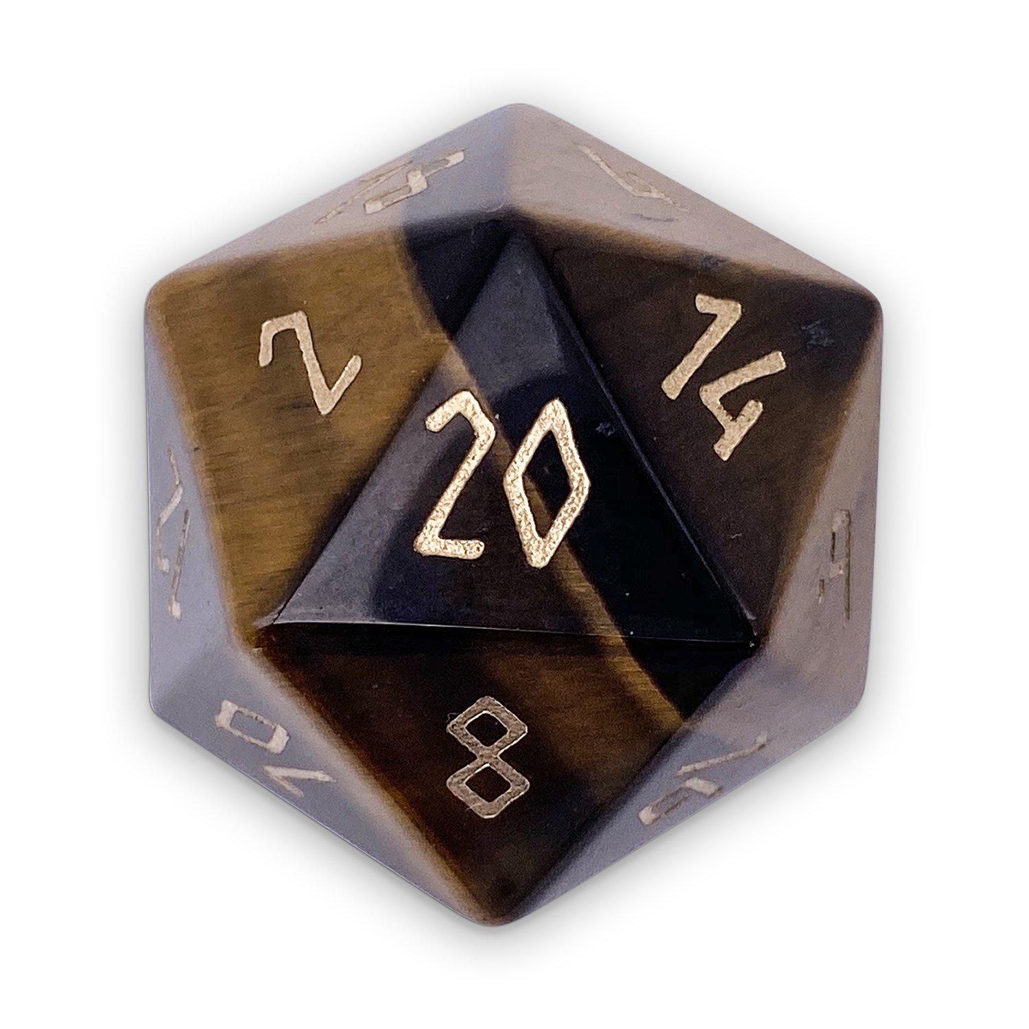 Tiger's Eye - Boulder® 30mm Gemstone Dice-Boulder-Norse Foundry-Norse Foundry-dungeons & dragons-d&d dice-rpg dice-d20-gemstone dice-d&d-30mm-boulder-perfect for tabletop rpgs